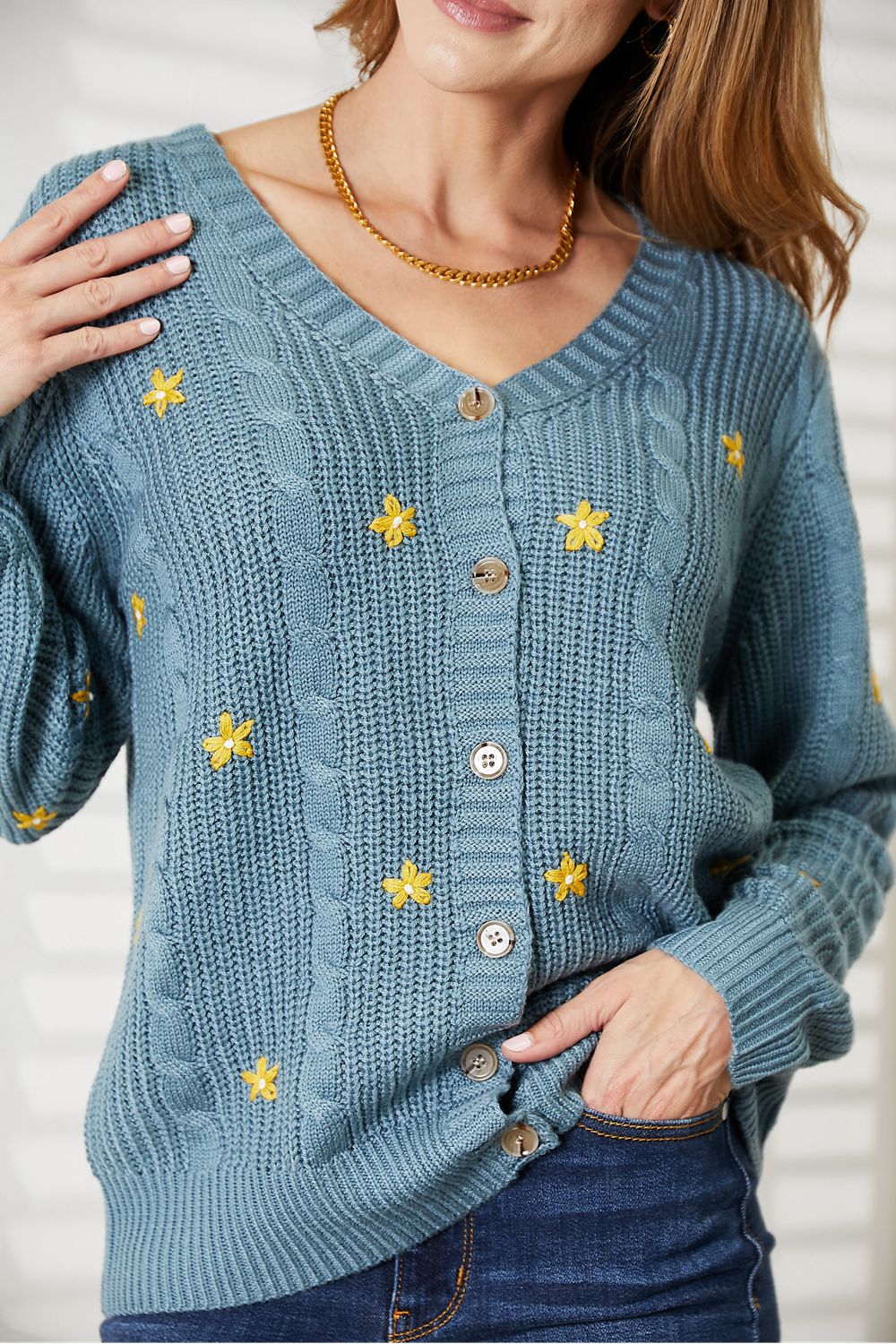 HEYSON Full Size Floral Embroidered Cable Cardigan - Eco4life Clothing and Accessories