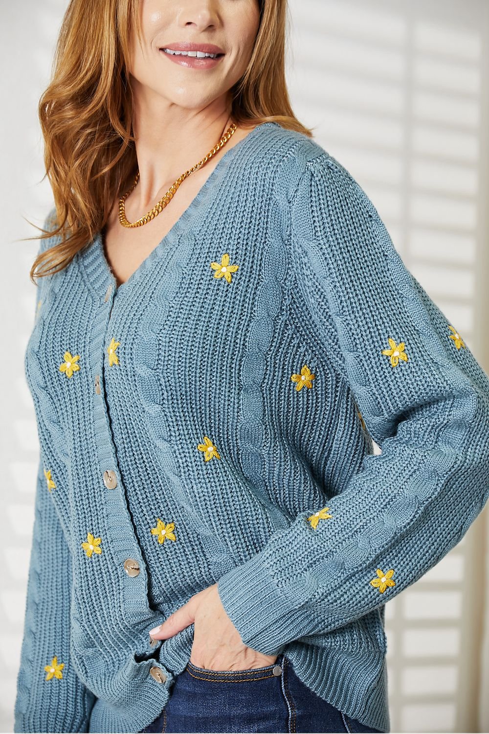 HEYSON Full Size Floral Embroidered Cable Cardigan - Eco4life Clothing and Accessories