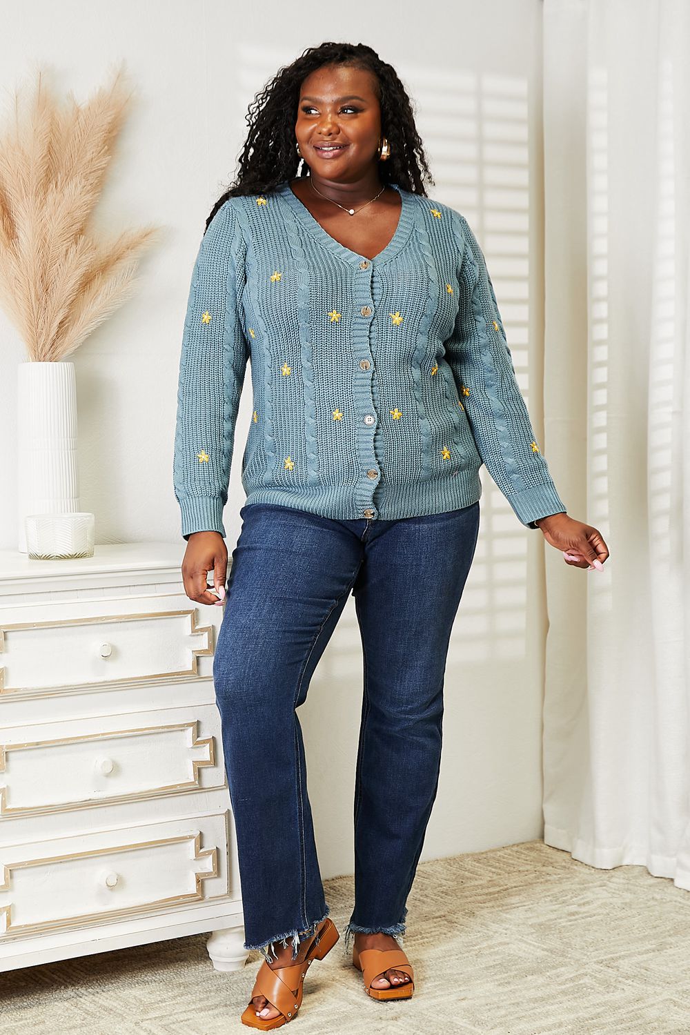 HEYSON Full Size Floral Embroidered Cable Cardigan - Eco4life Clothing and Accessories