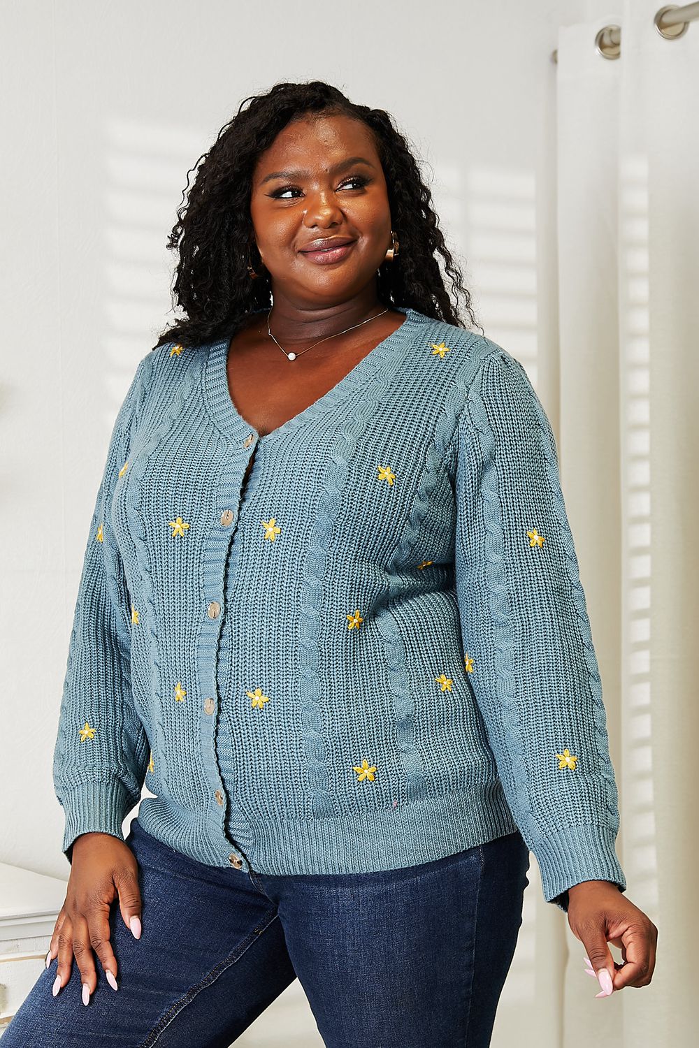 HEYSON Full Size Floral Embroidered Cable Cardigan - Eco4life Clothing and Accessories