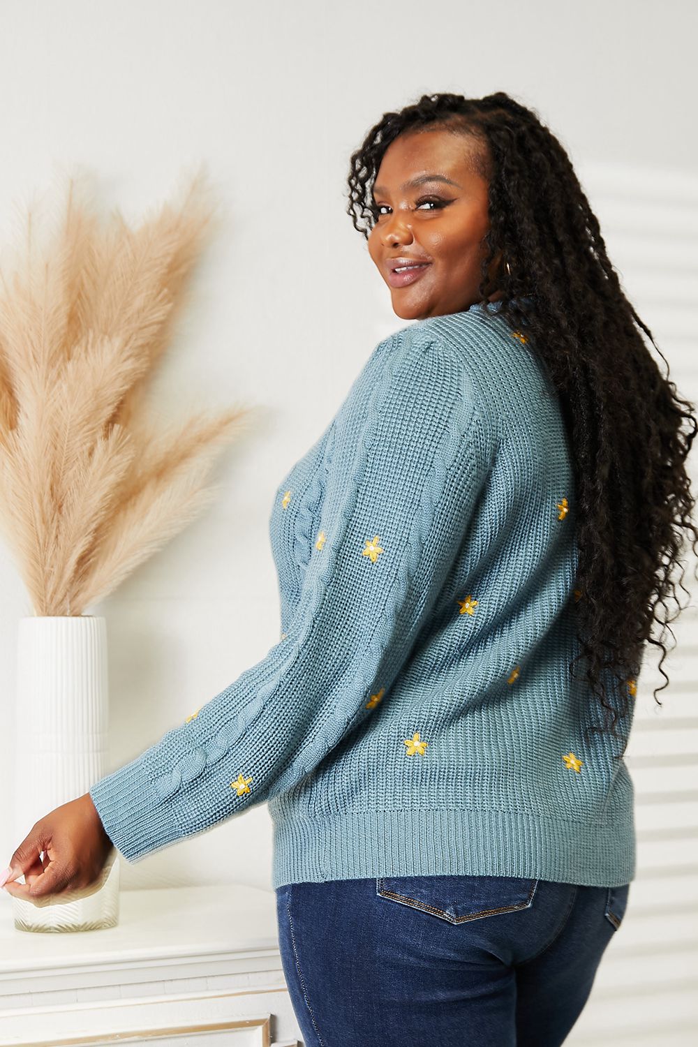HEYSON Full Size Floral Embroidered Cable Cardigan - Eco4life Clothing and Accessories