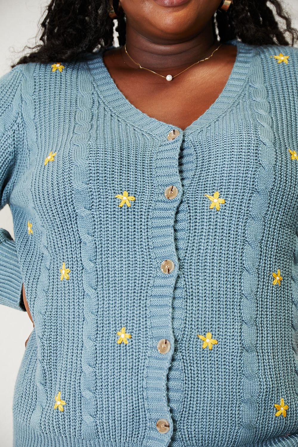 HEYSON Full Size Floral Embroidered Cable Cardigan - Eco4life Clothing and Accessories