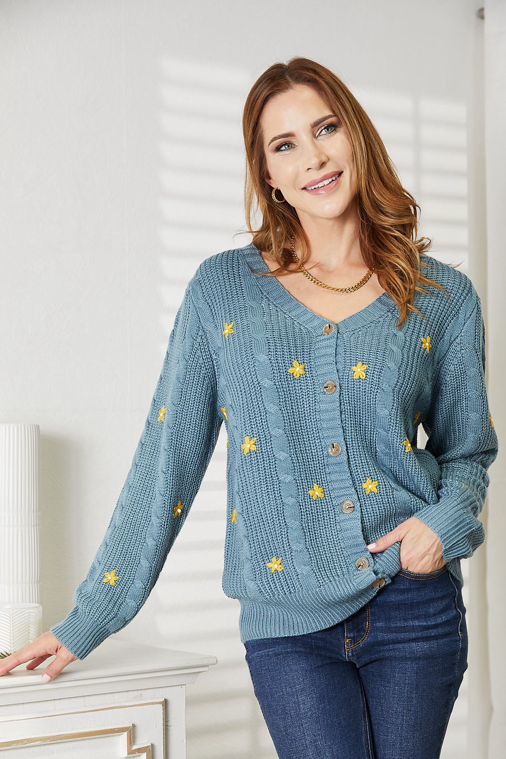HEYSON Full Size Floral Embroidered Cable Cardigan - Eco4life Clothing and Accessories