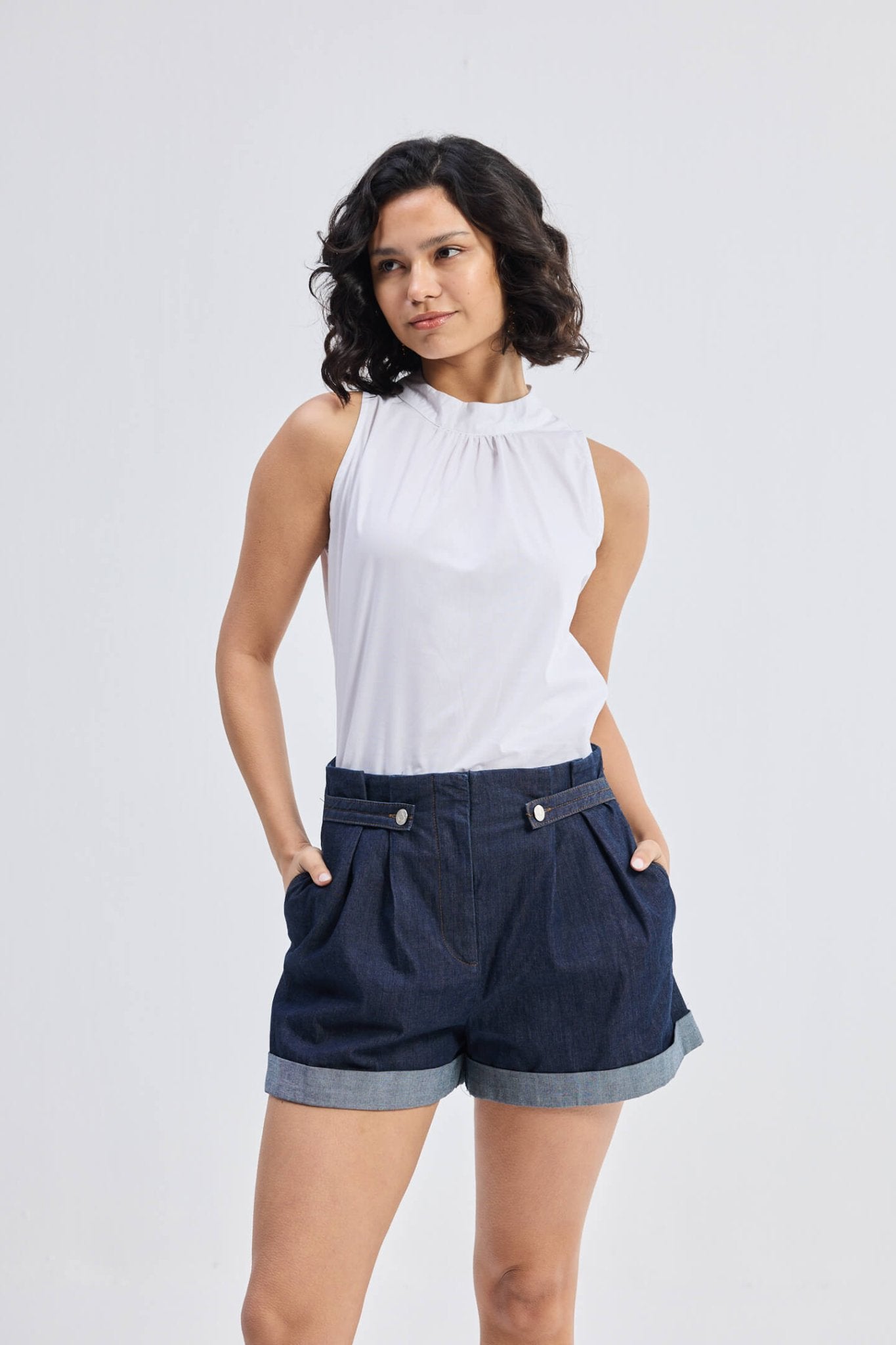 High - Neck Top with Gathers in White - Eco4life Clothing and Accessories