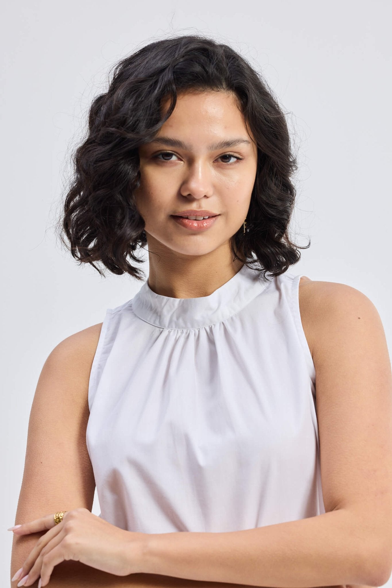 High - Neck Top with Gathers in White - Eco4life Clothing and Accessories