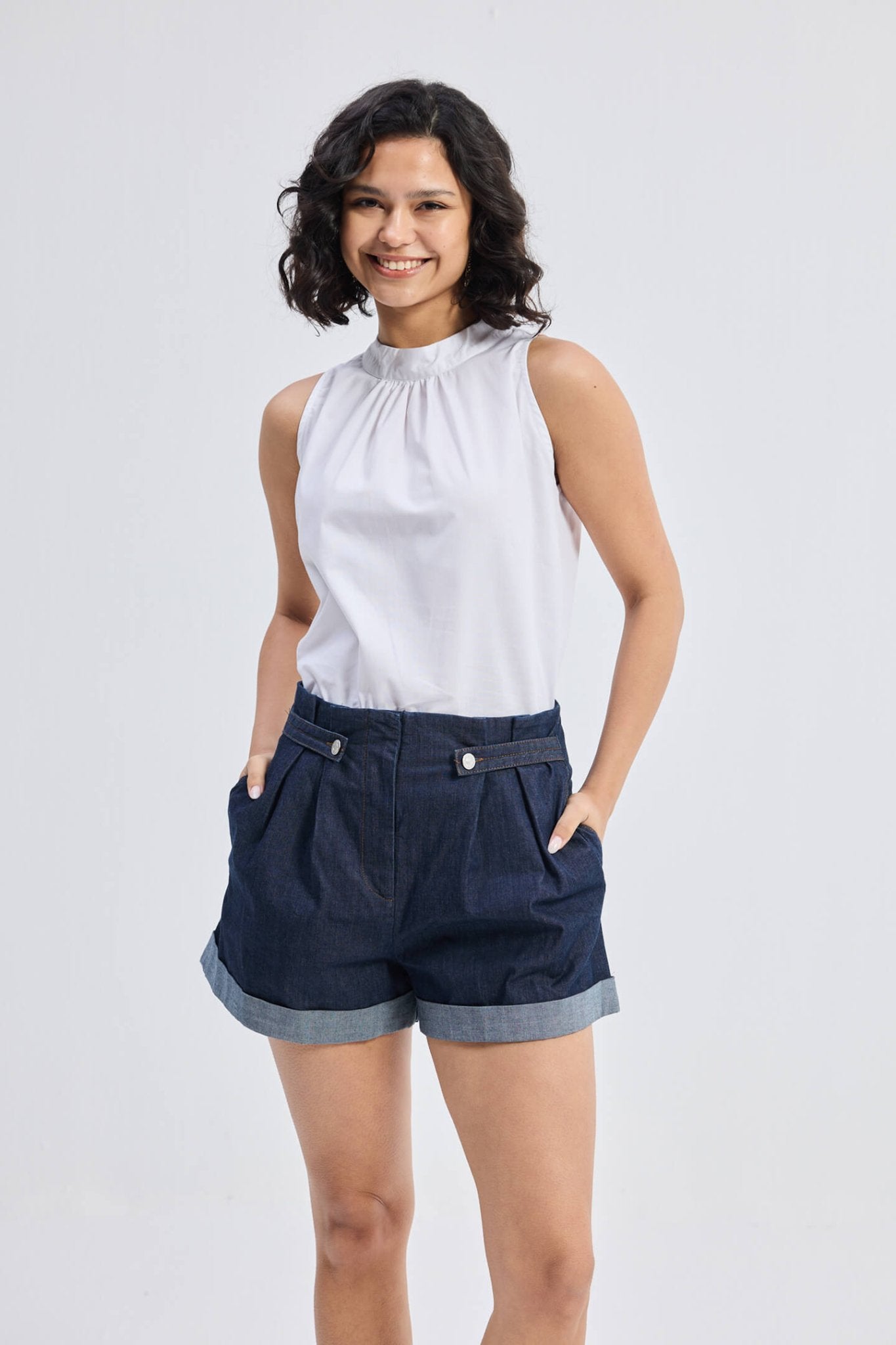 High - Neck Top with Gathers in White - Eco4life Clothing and Accessories