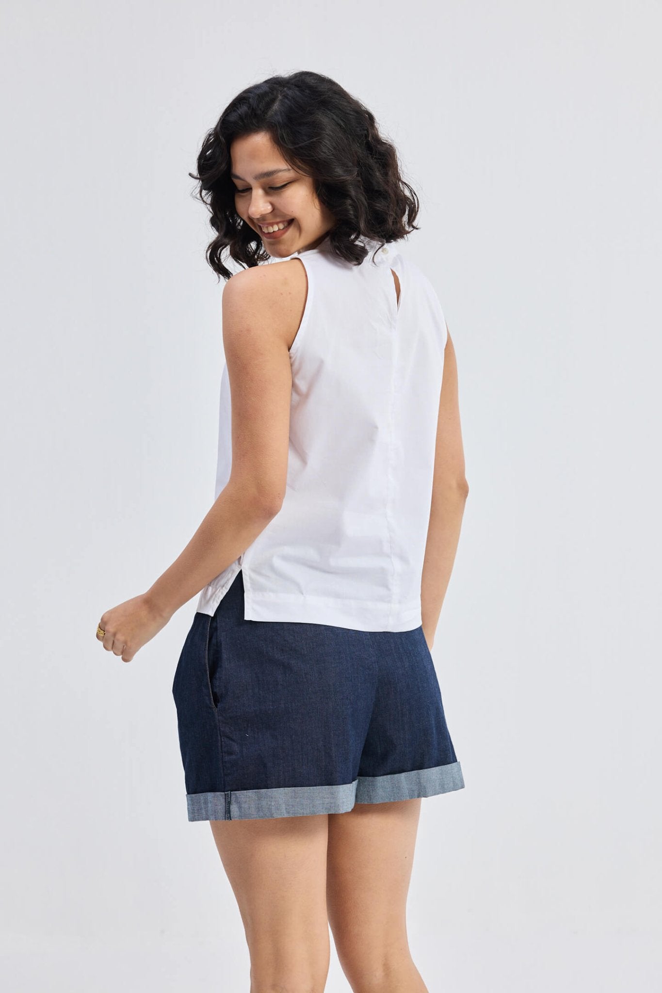 High - Neck Top with Gathers in White - Eco4life Clothing and Accessories