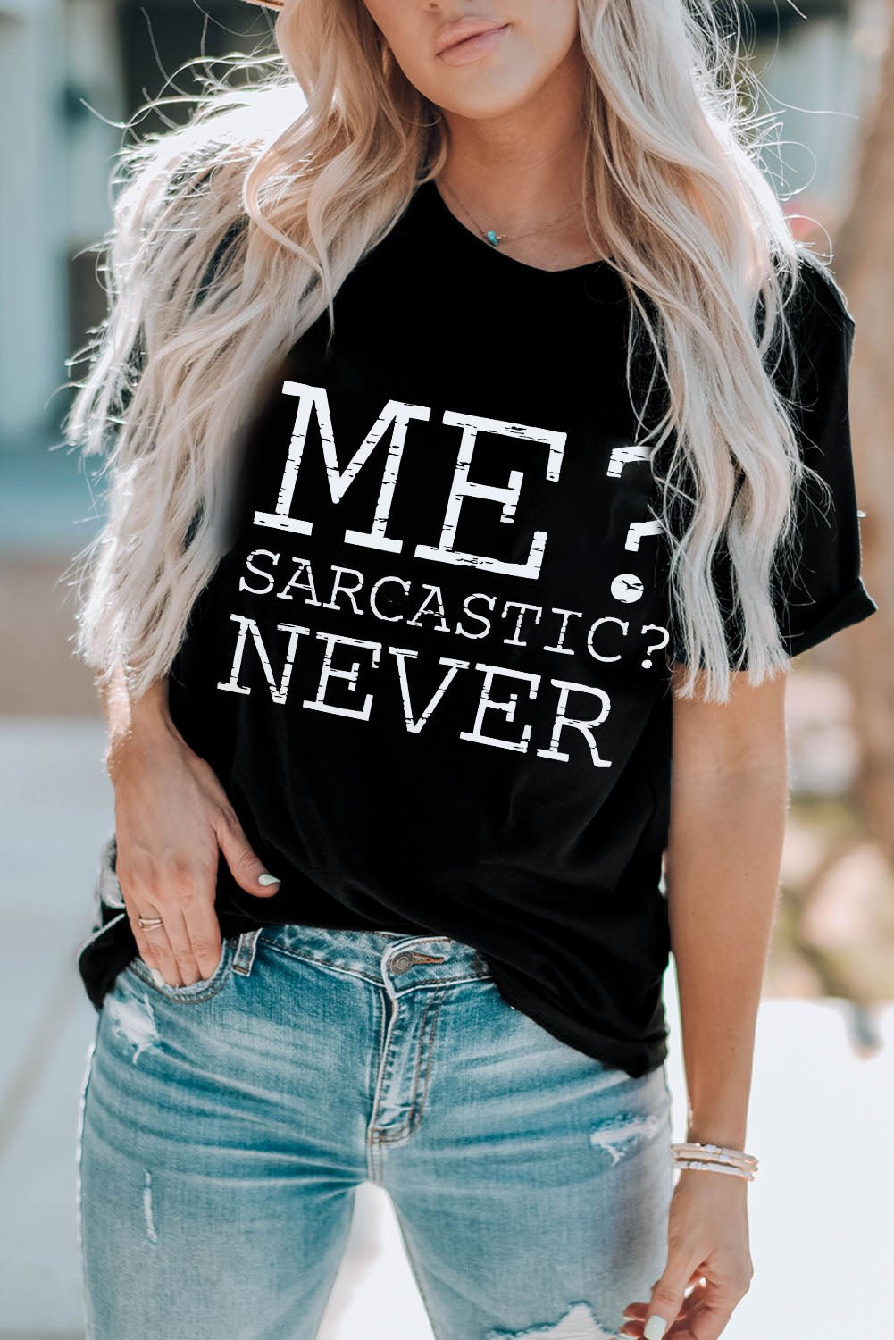 Letter Graphic Round Neck T-Shirt - Eco4life Clothing and Accessories