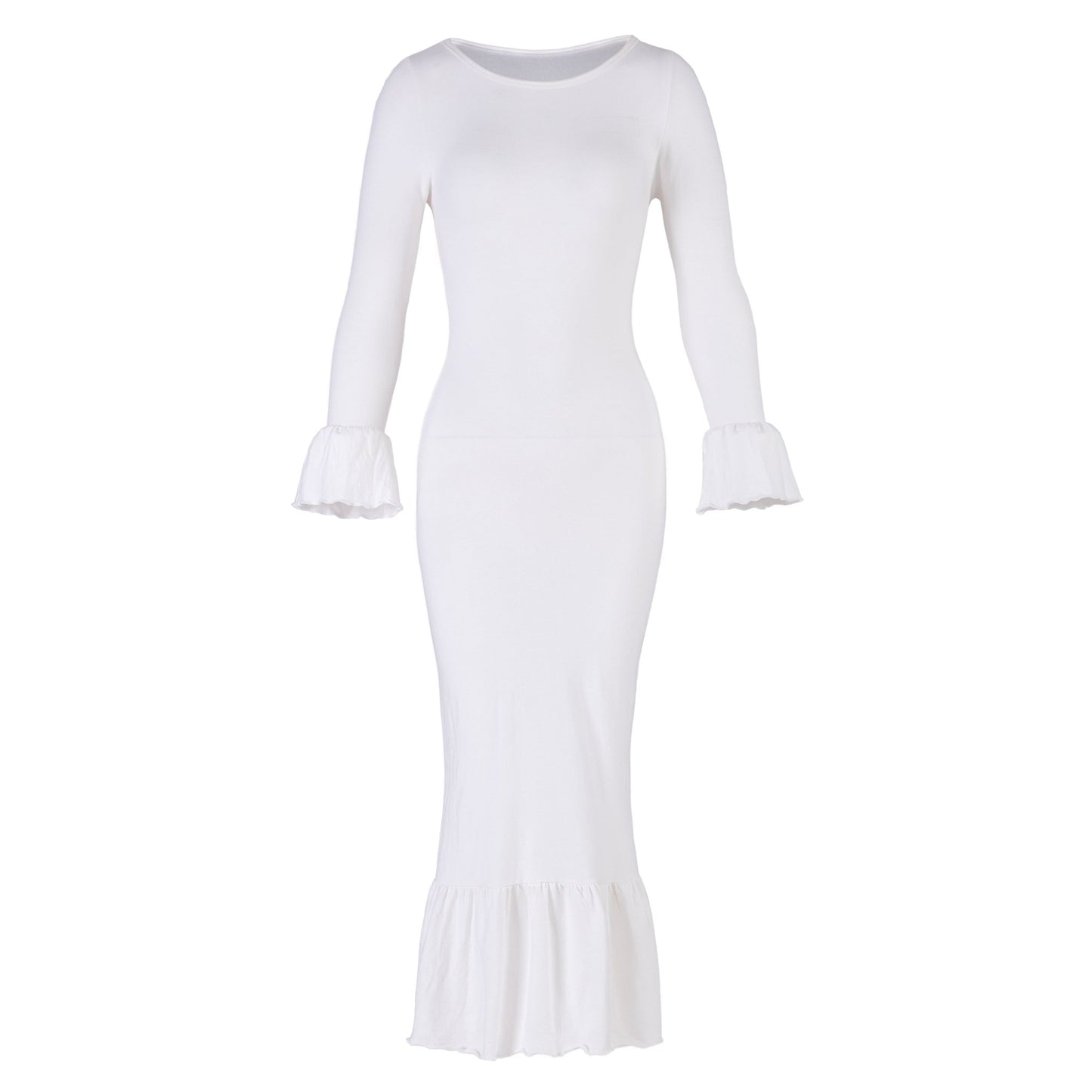 MARJORIE Bamboo Ruffle Dress, in Off - white - Eco4life Clothing and Accessories