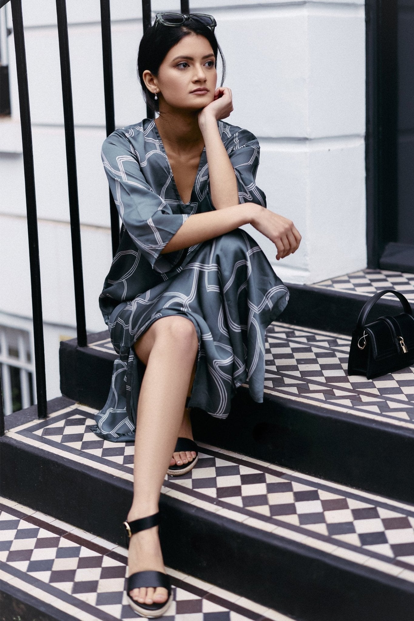 Maxi Dress with Side Slits in Abstract Stripes - Eco4life Clothing and Accessories