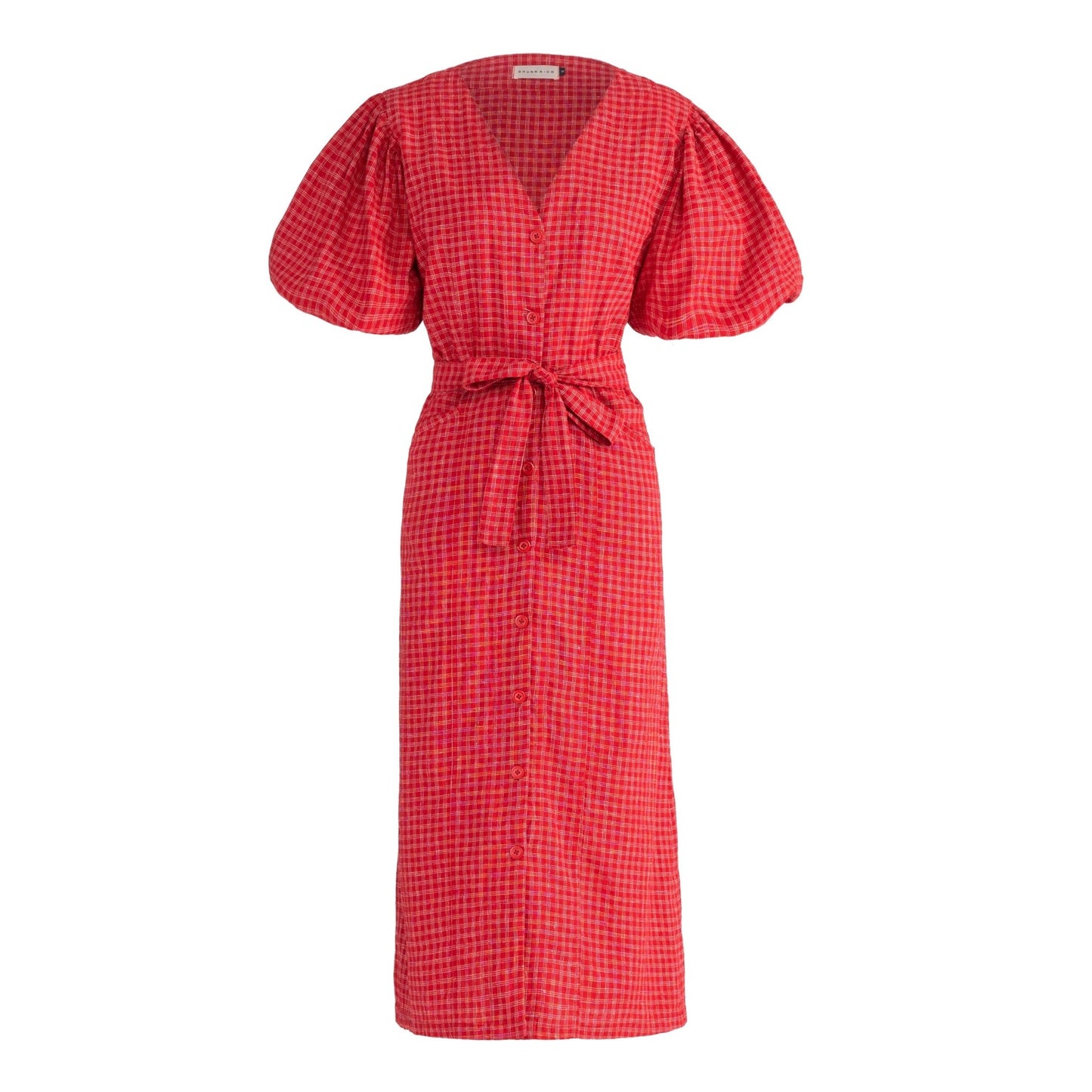 MEGHAN Gingham Hemp Midi Dress In Scarlet Red - Eco4life Clothing and Accessories
