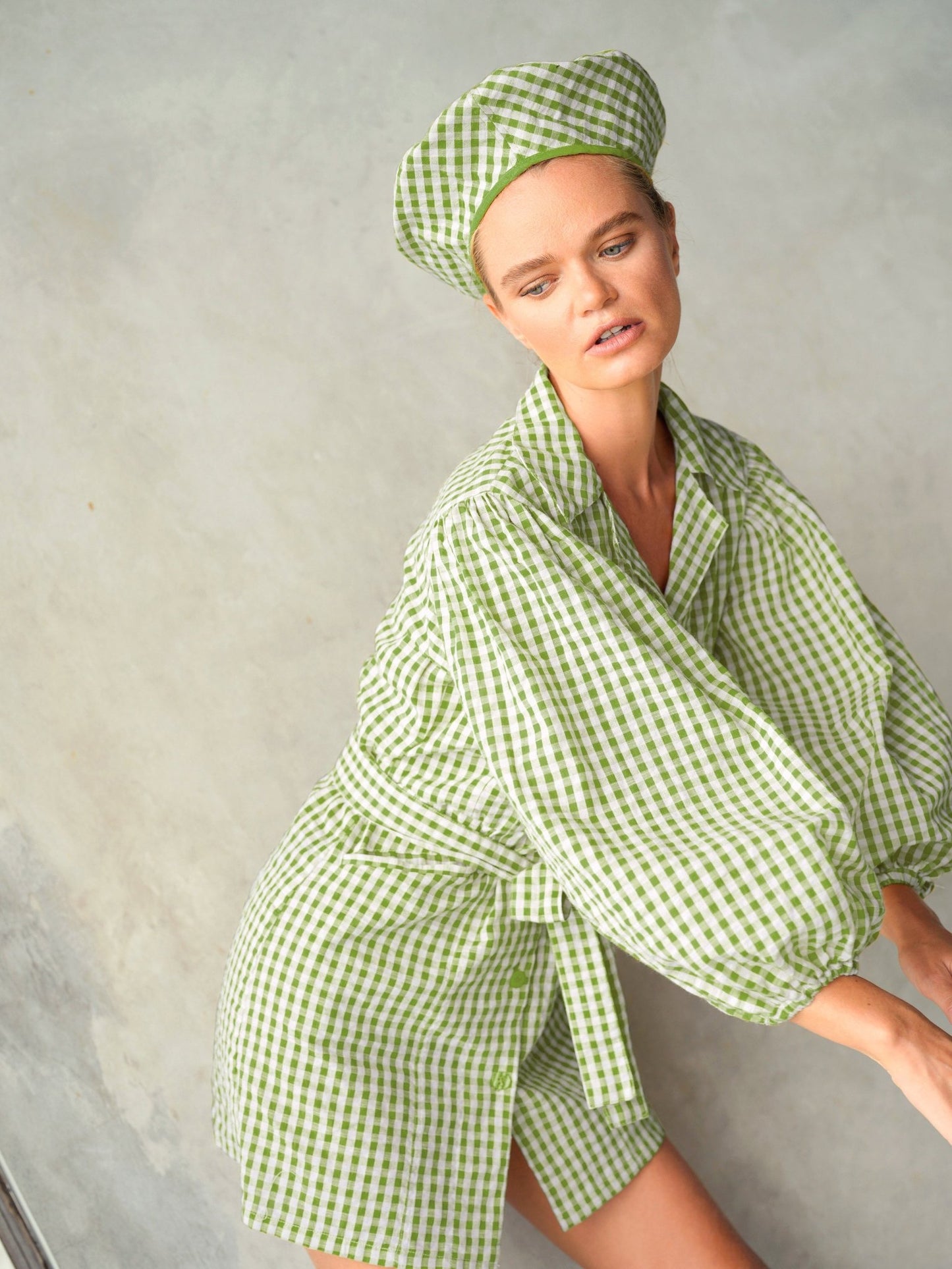 MEGHAN Mini Gingham Dress, in Olive Green - Eco4life Clothing and Accessories