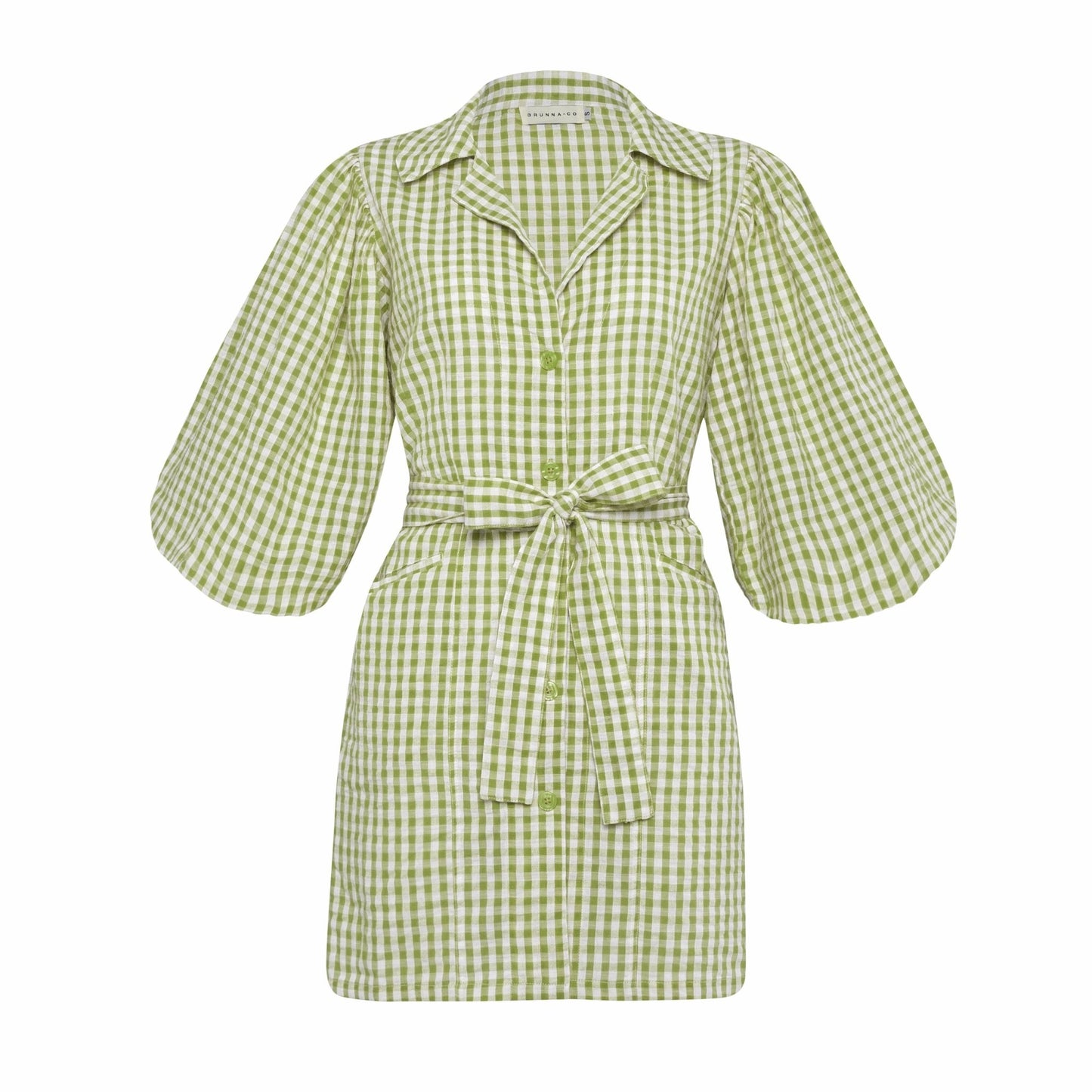 MEGHAN Mini Gingham Dress, in Olive Green - Eco4life Clothing and Accessories