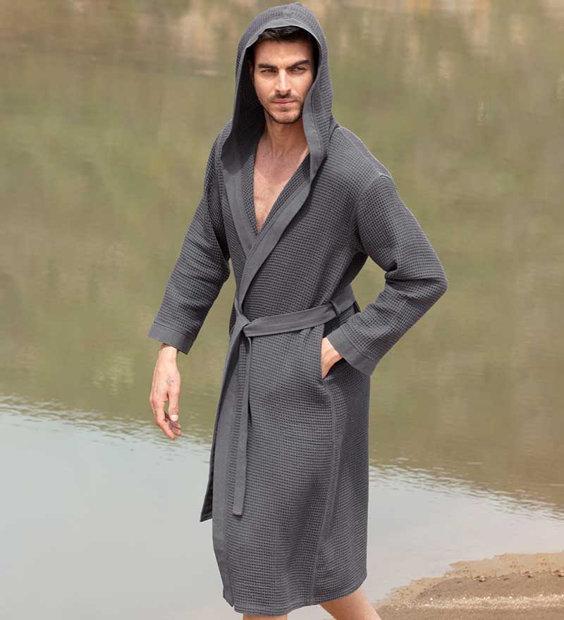 Men's Hooded Turkish Cotton Waffle Robe - Eco4life Clothing and Accessories