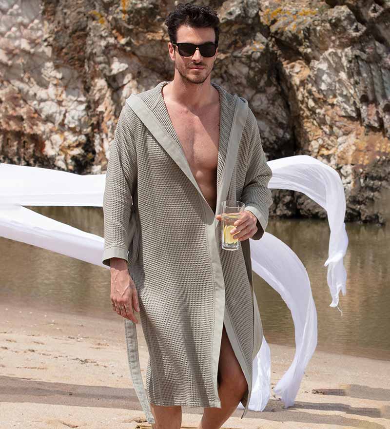 Men's Hooded Turkish Cotton Waffle Robe - Eco4life Clothing and Accessories