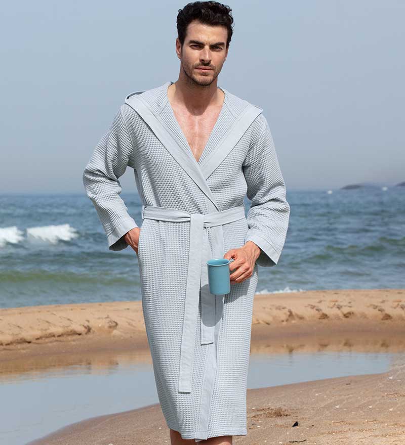 Men's Hooded Turkish Cotton Waffle Robe - Eco4life Clothing and Accessories