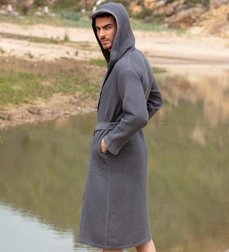Men's Hooded Turkish Cotton Waffle Robe - Eco4life Clothing and Accessories