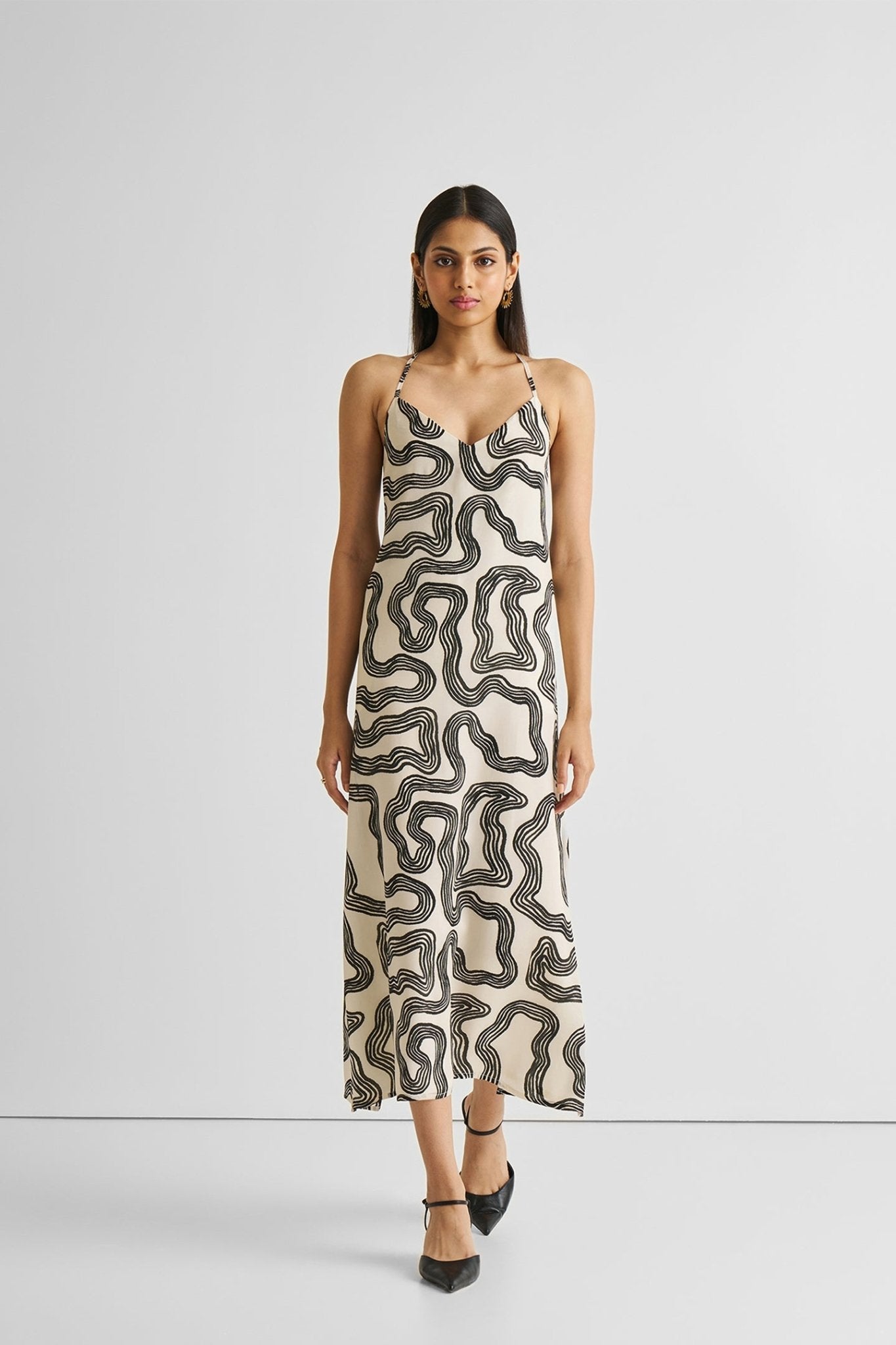 Midi Slip Dress in Black Stripes - Eco4life Clothing and Accessories