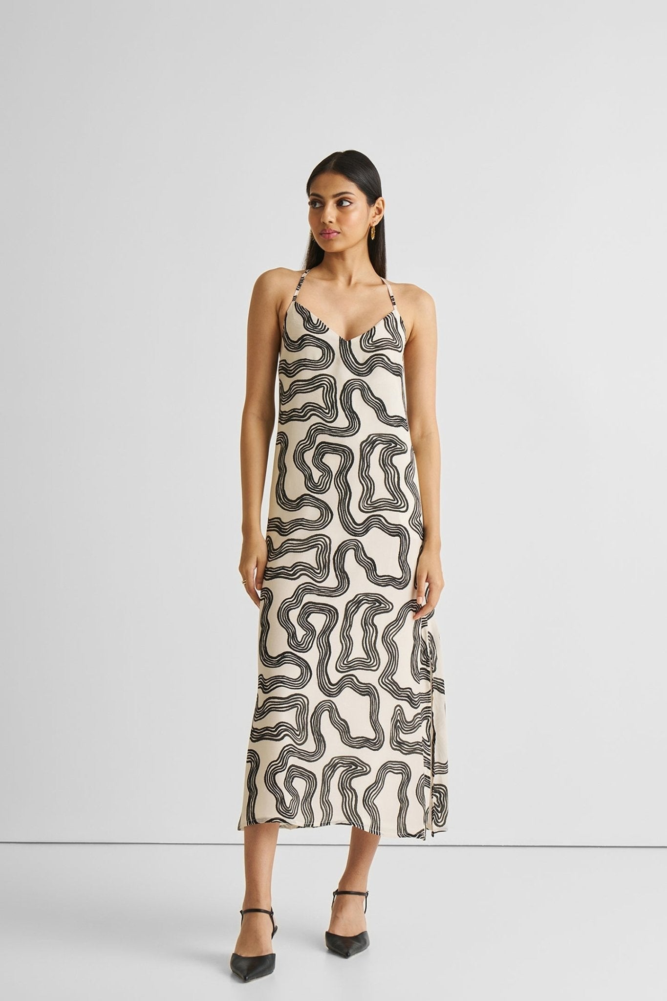 Midi Slip Dress in Black Stripes - Eco4life Clothing and Accessories