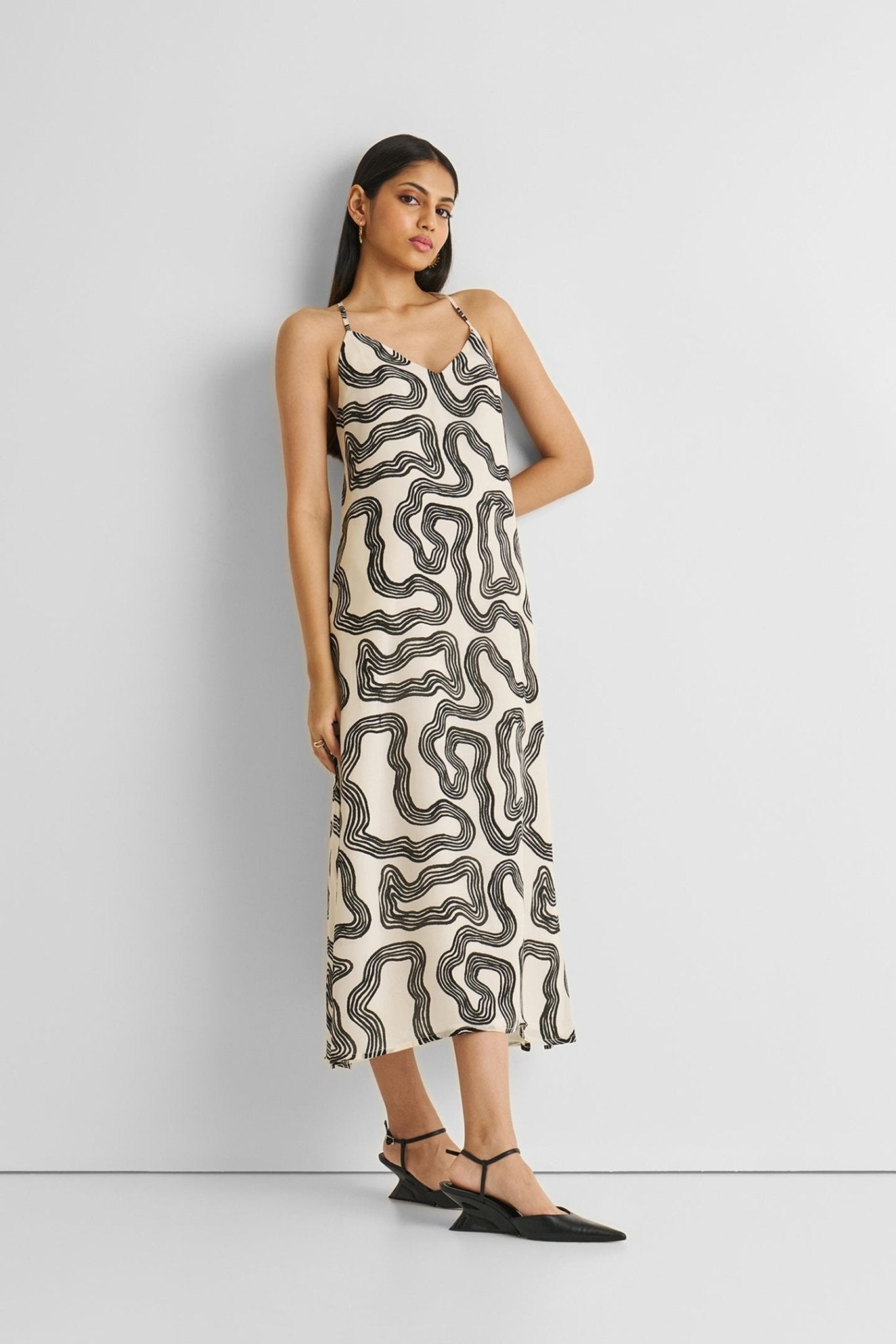 Midi Slip Dress in Black Stripes - Eco4life Clothing and Accessories