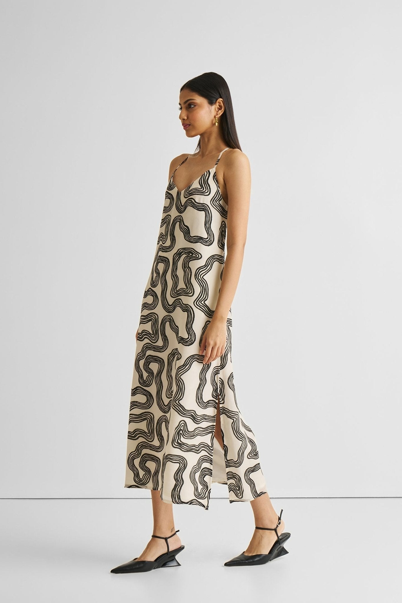 Midi Slip Dress in Black Stripes - Eco4life Clothing and Accessories