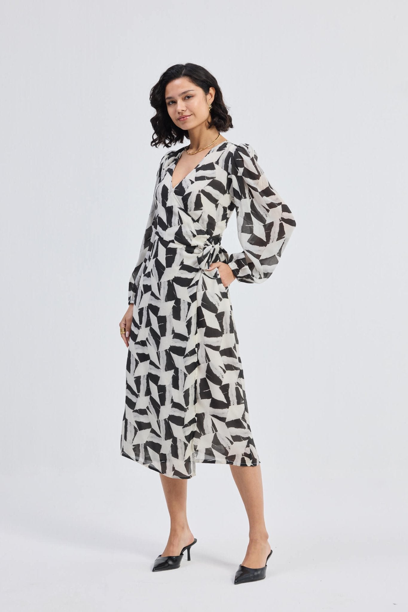 Midi Wrap Dress in Abstract Mosaic - Eco4life Clothing and Accessories