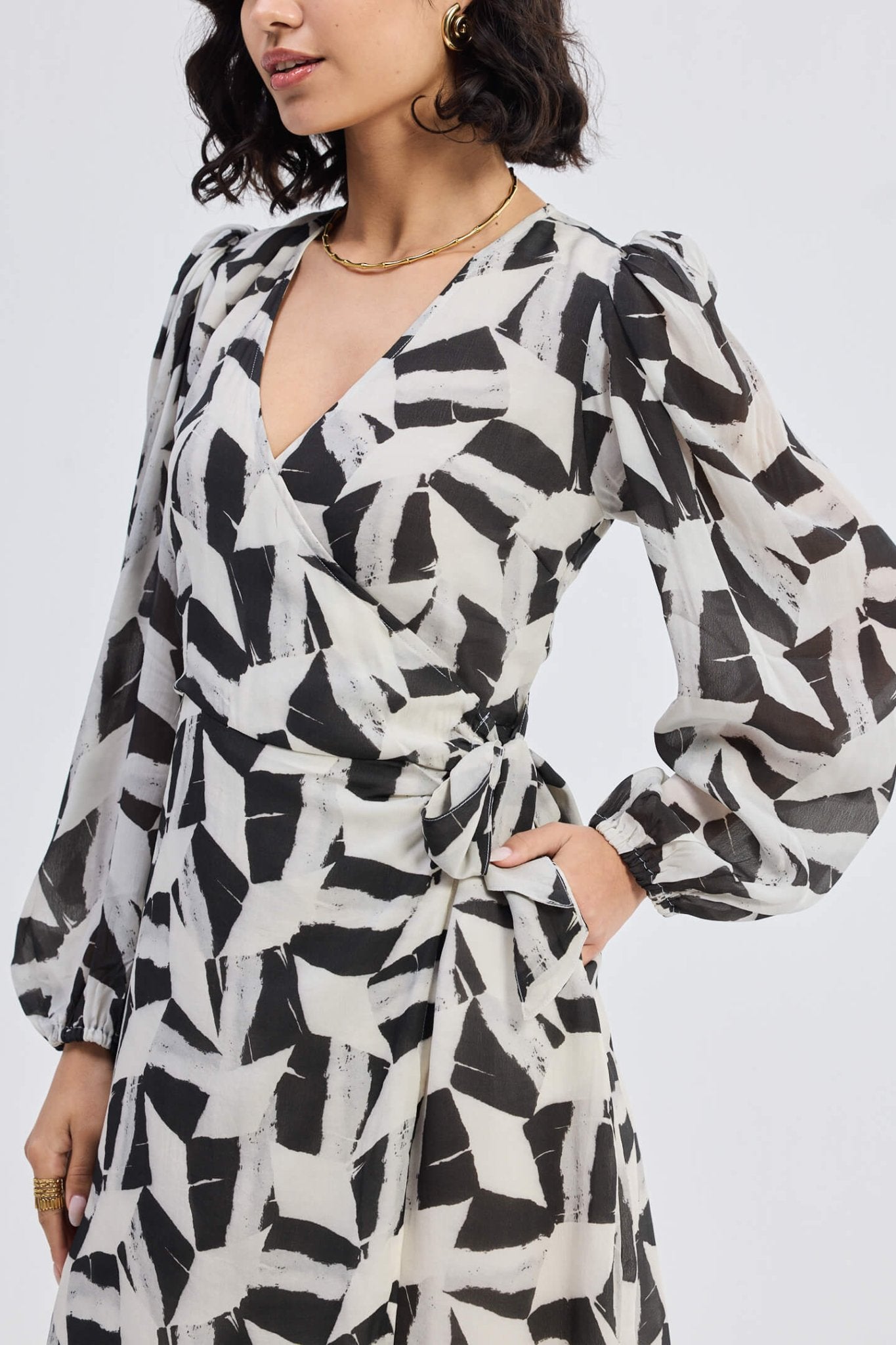 Midi Wrap Dress in Abstract Mosaic - Eco4life Clothing and Accessories