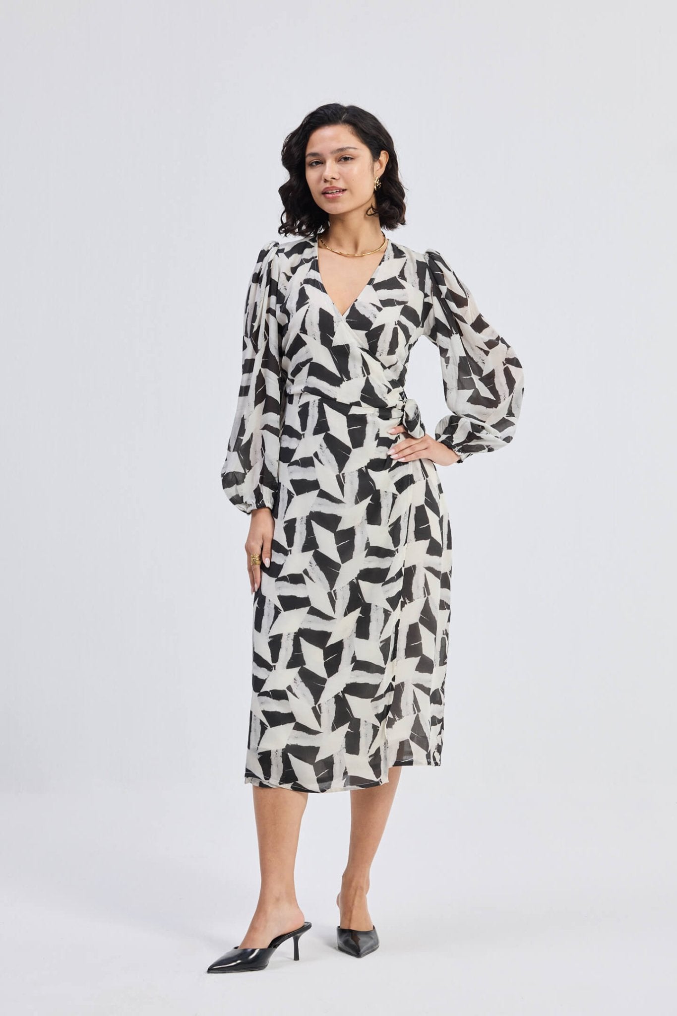 Midi Wrap Dress in Abstract Mosaic - Eco4life Clothing and Accessories