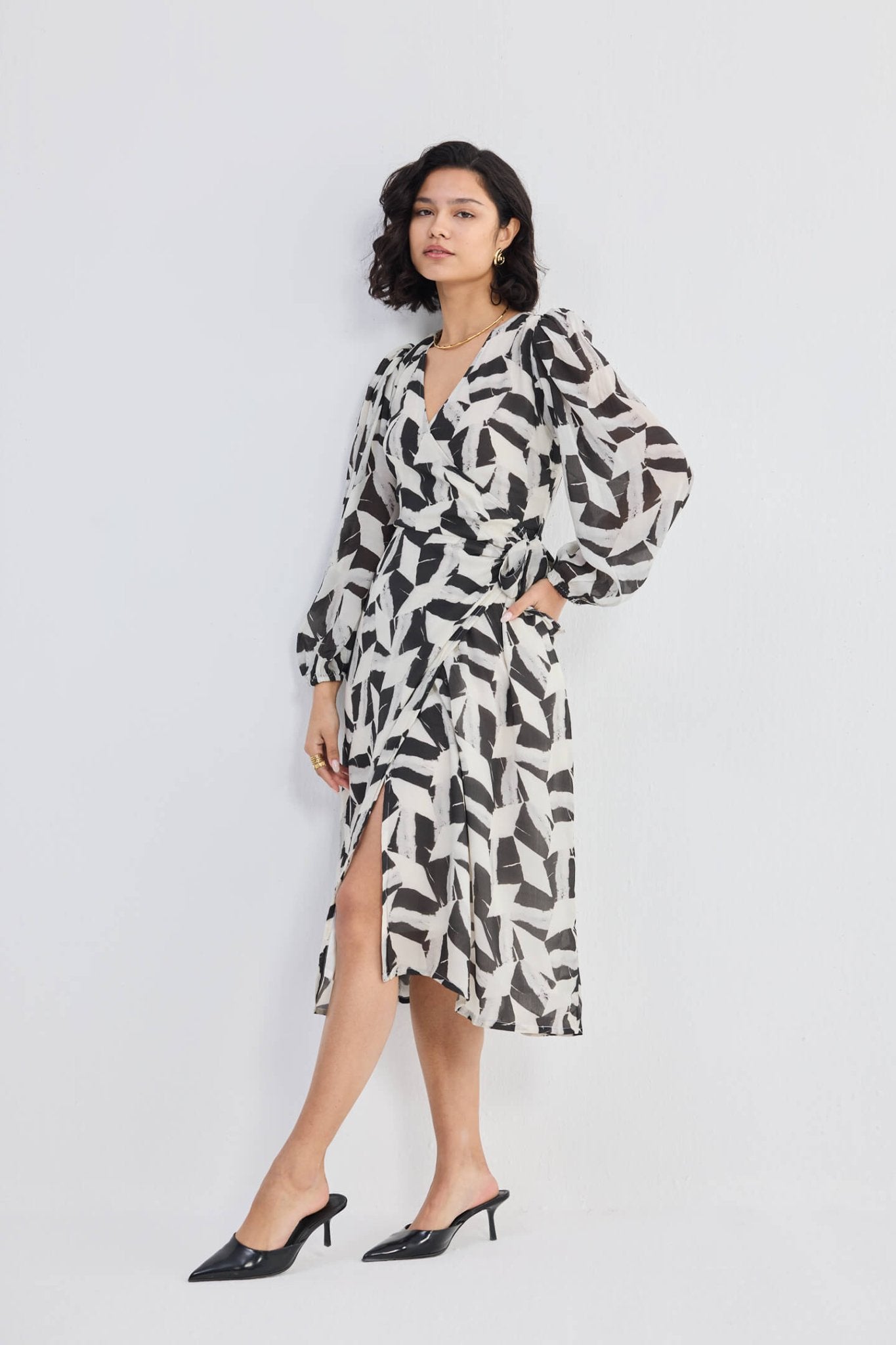 Midi Wrap Dress in Abstract Mosaic - Eco4life Clothing and Accessories