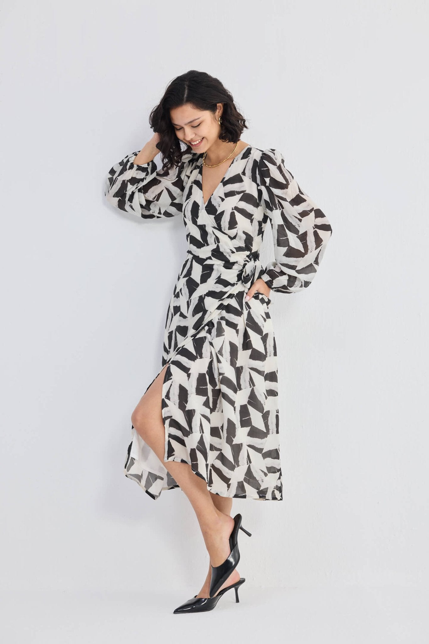 Midi Wrap Dress in Abstract Mosaic - Eco4life Clothing and Accessories
