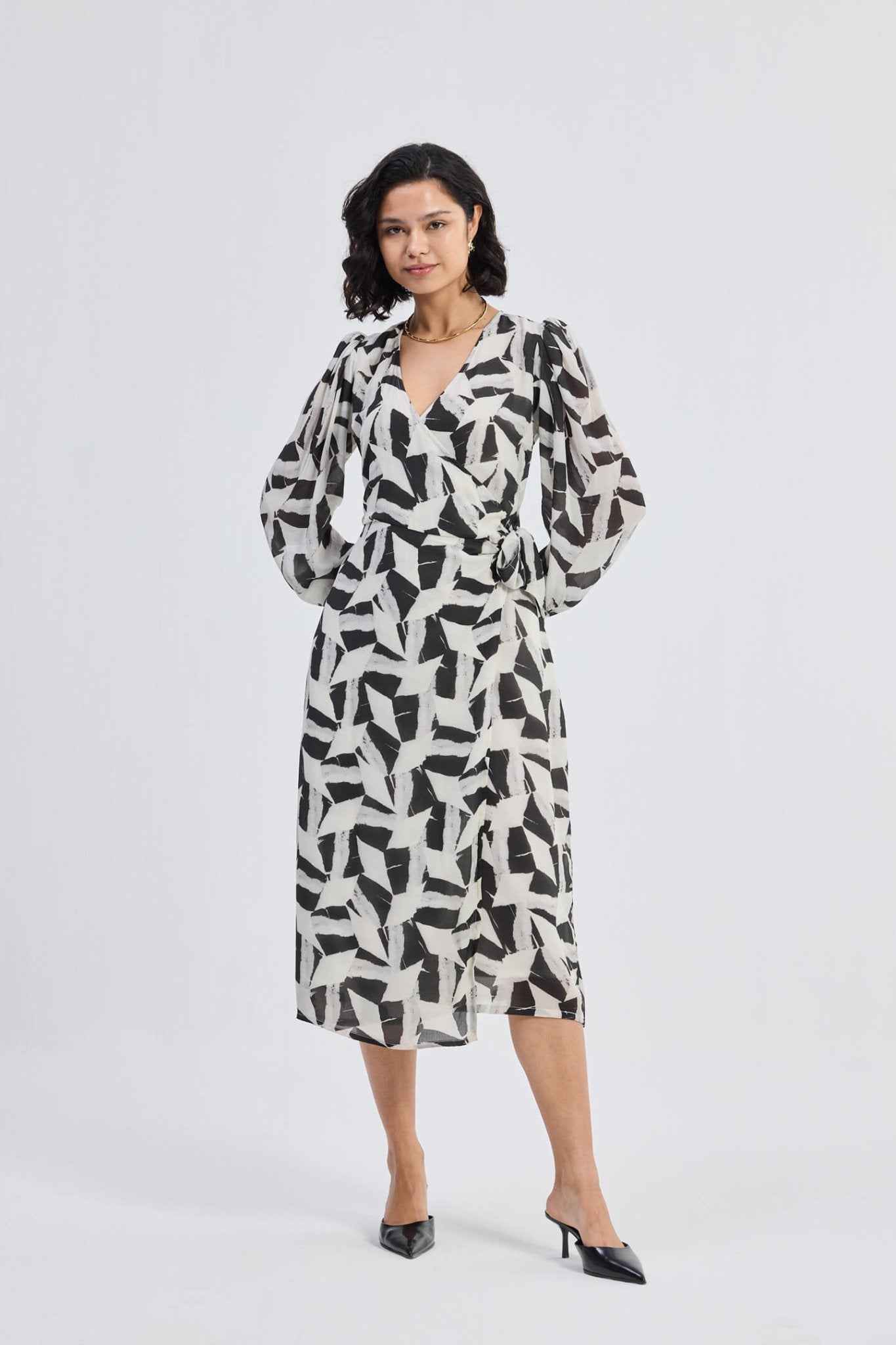 Midi Wrap Dress in Abstract Mosaic - Eco4life Clothing and Accessories