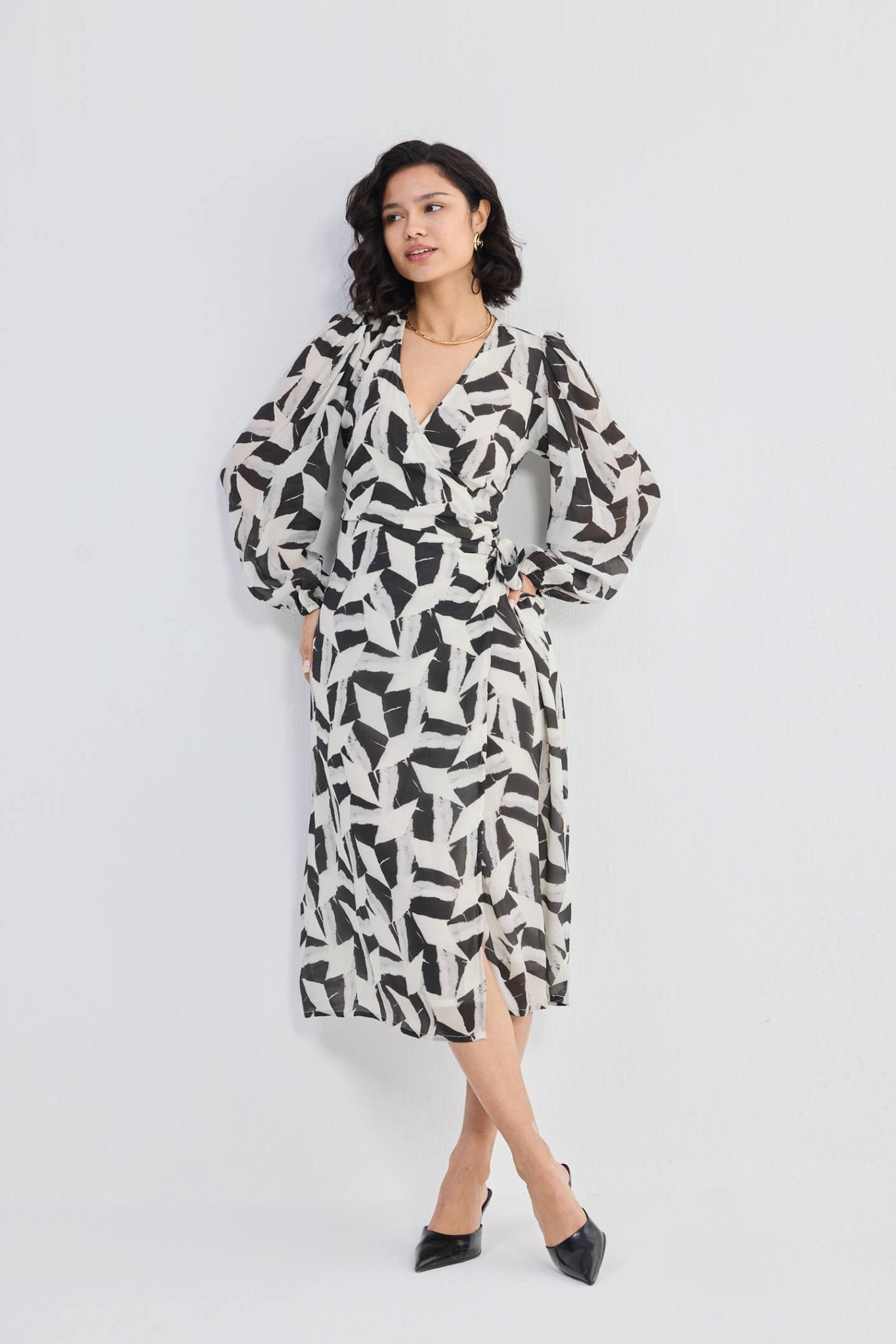 Midi Wrap Dress in Abstract Mosaic - Eco4life Clothing and Accessories