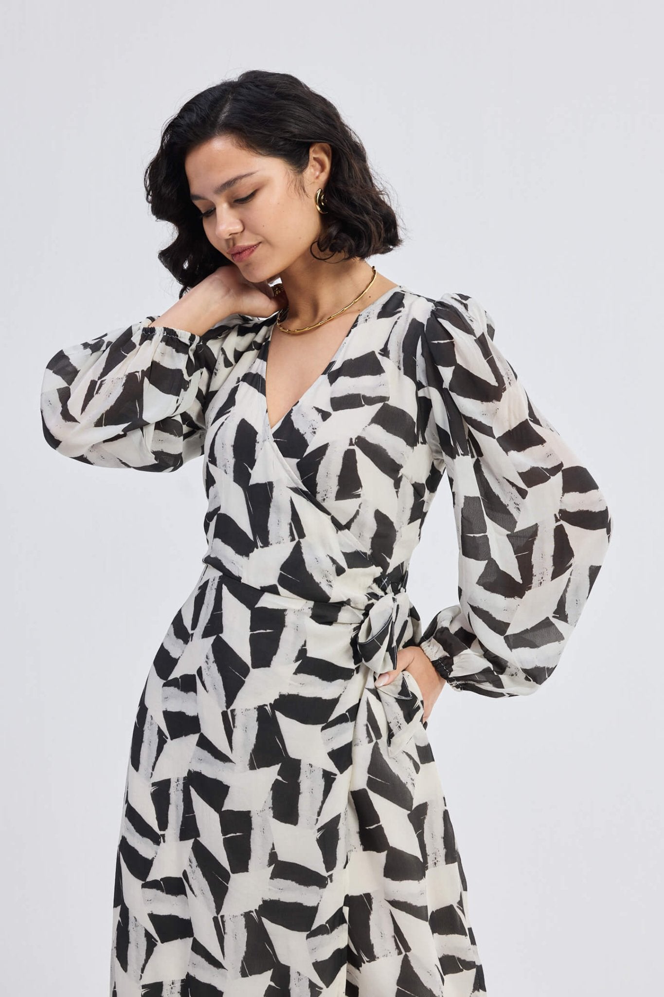 Midi Wrap Dress in Abstract Mosaic - Eco4life Clothing and Accessories
