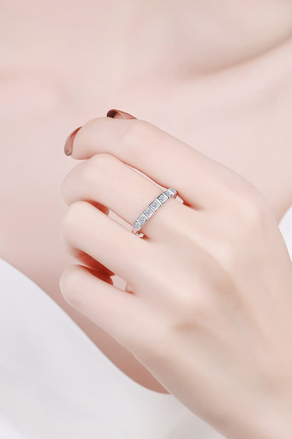 Moissanite Rhodium - Plated Half - Eternity Ring - Eco4life Clothing and Accessories