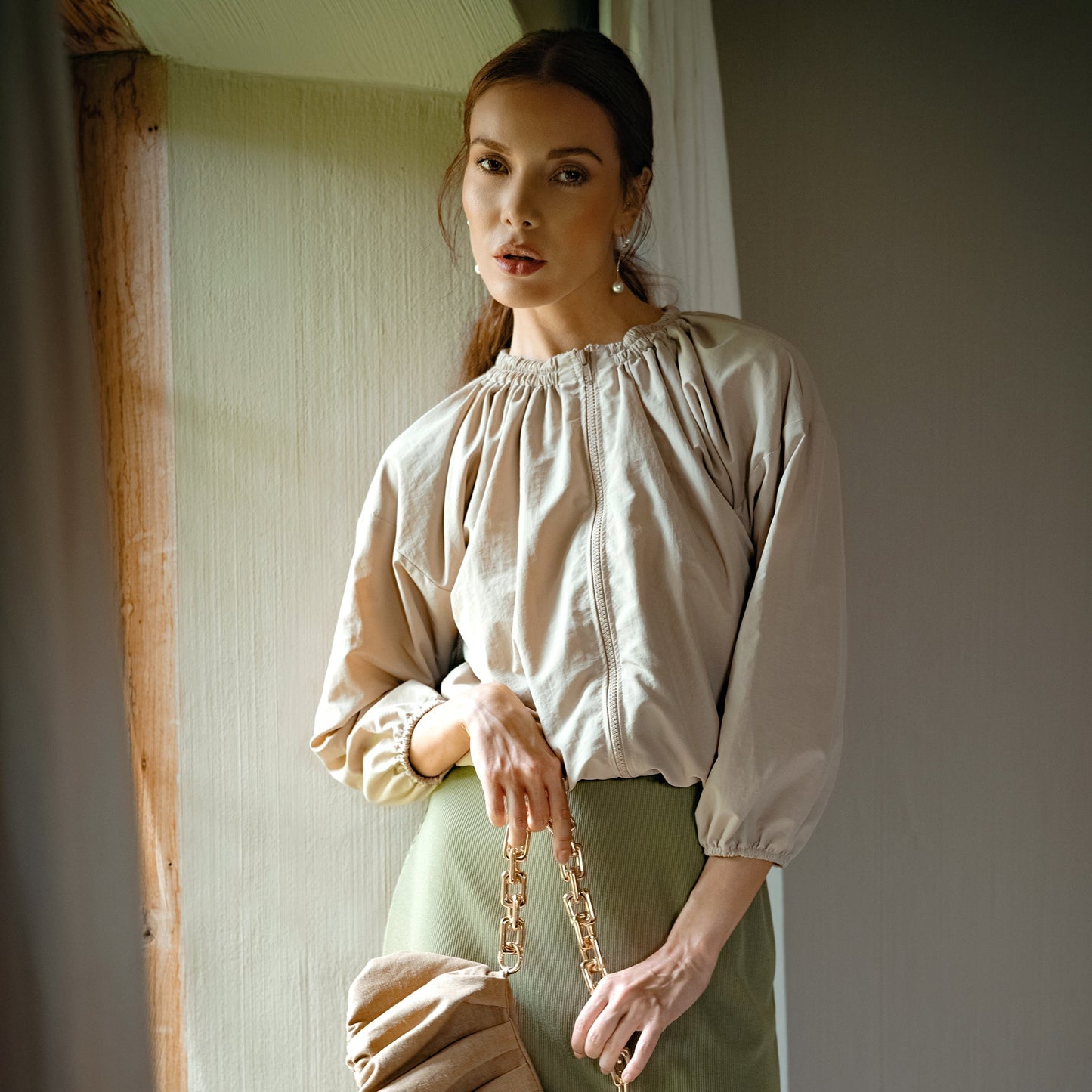 NORMA Recycled Ruffle Jacket, in Beige - Eco4life Clothing and Accessories