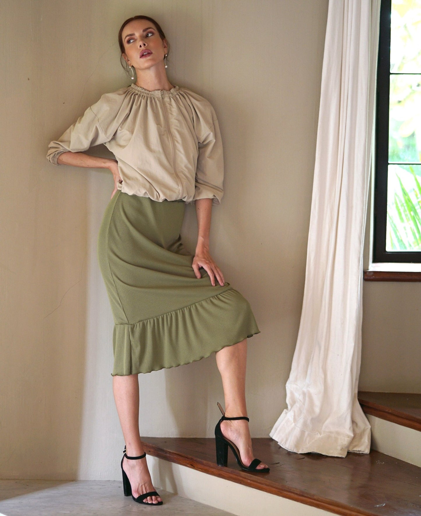 NORMA Recycled Ruffle Jacket, in Beige - Eco4life Clothing and Accessories