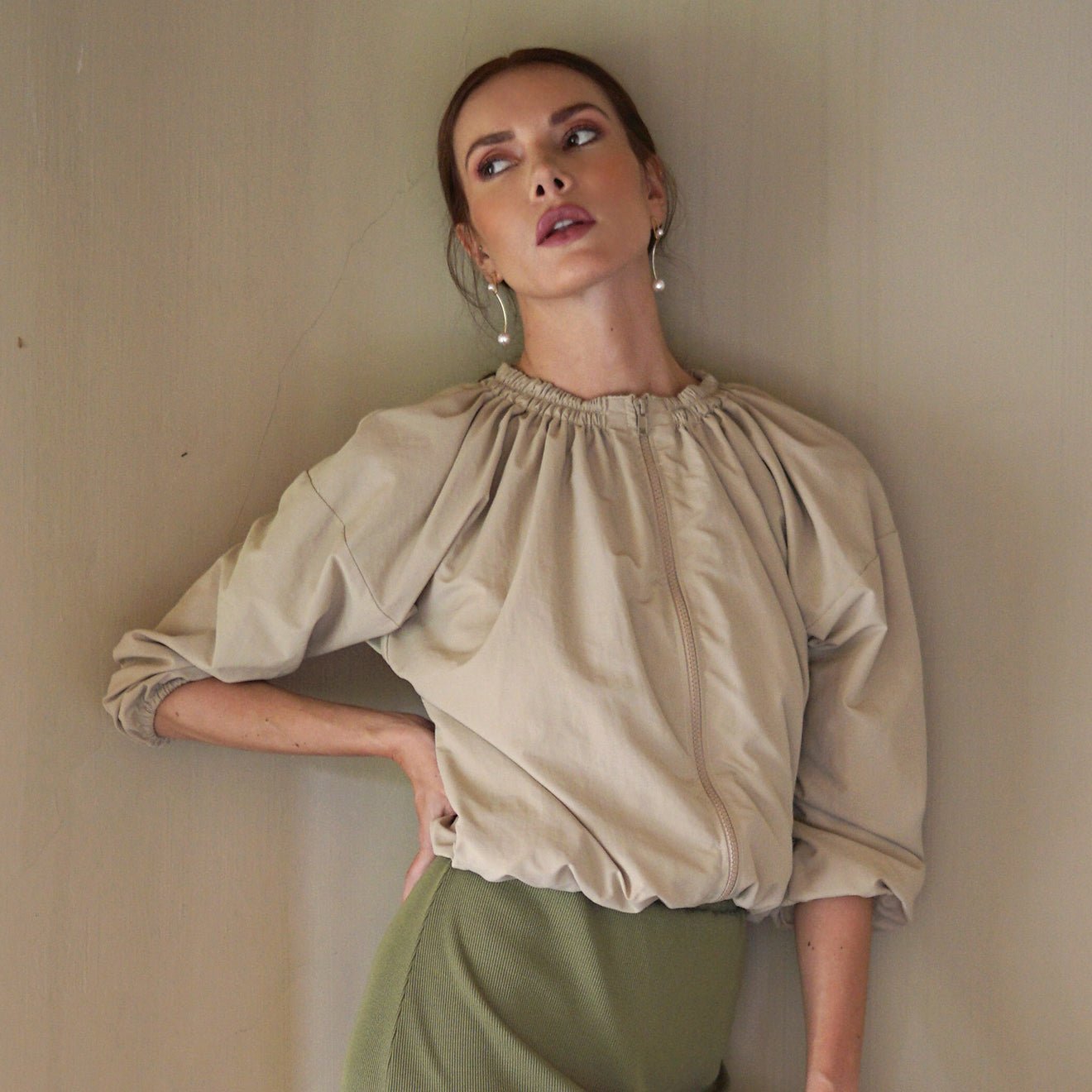 NORMA Recycled Ruffle Jacket, in Beige - Eco4life Clothing and Accessories
