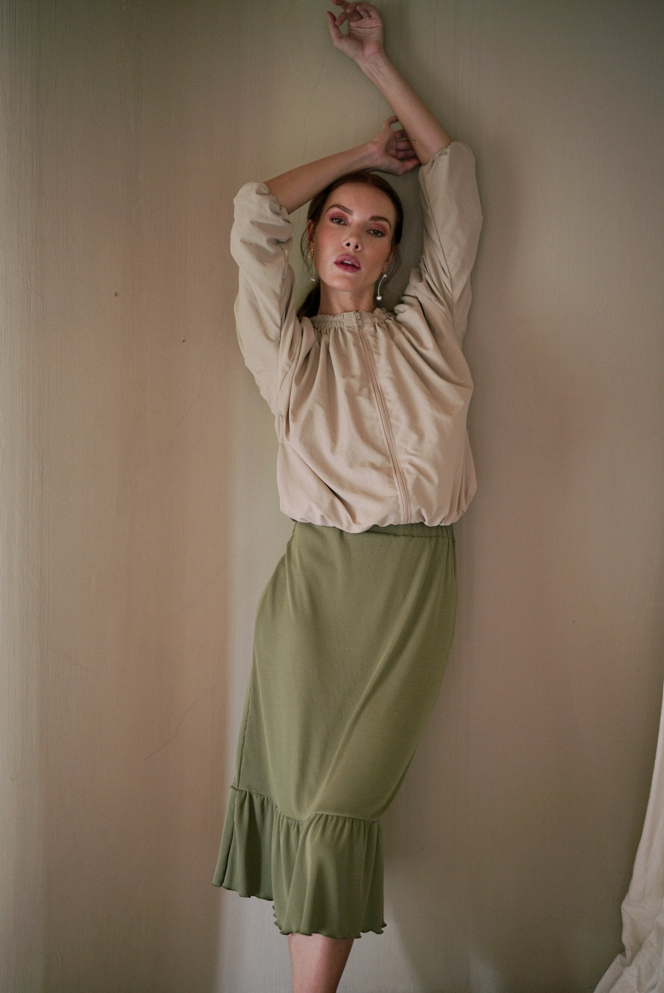 NORMA Recycled Ruffle Jacket, in Beige - Eco4life Clothing and Accessories