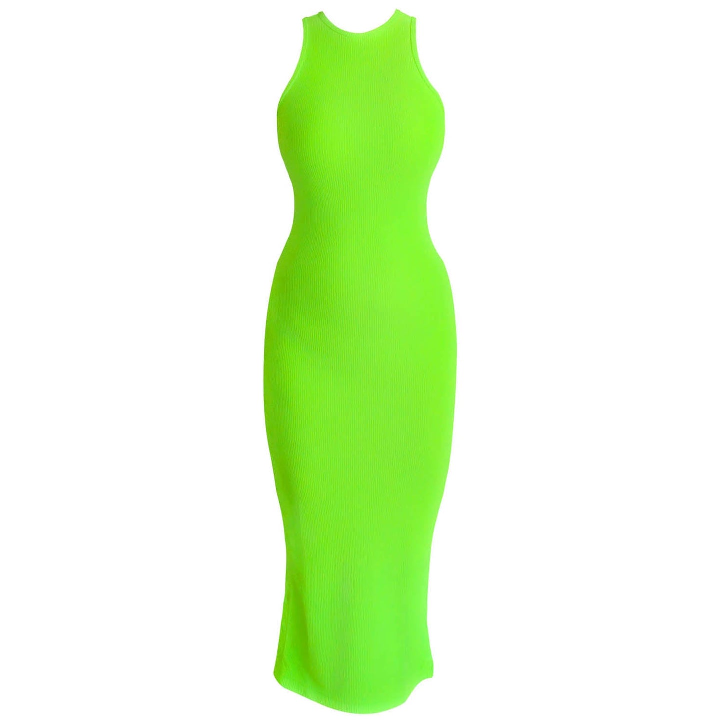 OLA Recycled Rib Midi Dress In Neon Green - Eco4life Clothing and Accessories