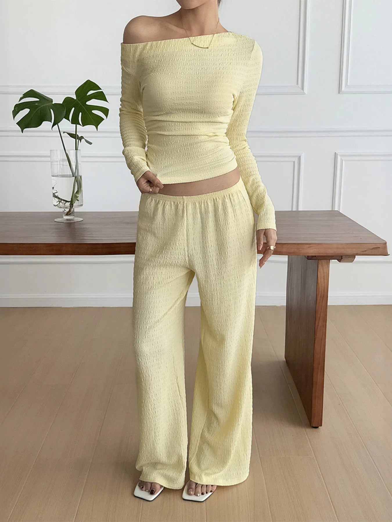 One Shoulder Long Sleeve Top and Pants Set - Eco4life Clothing and Accessories