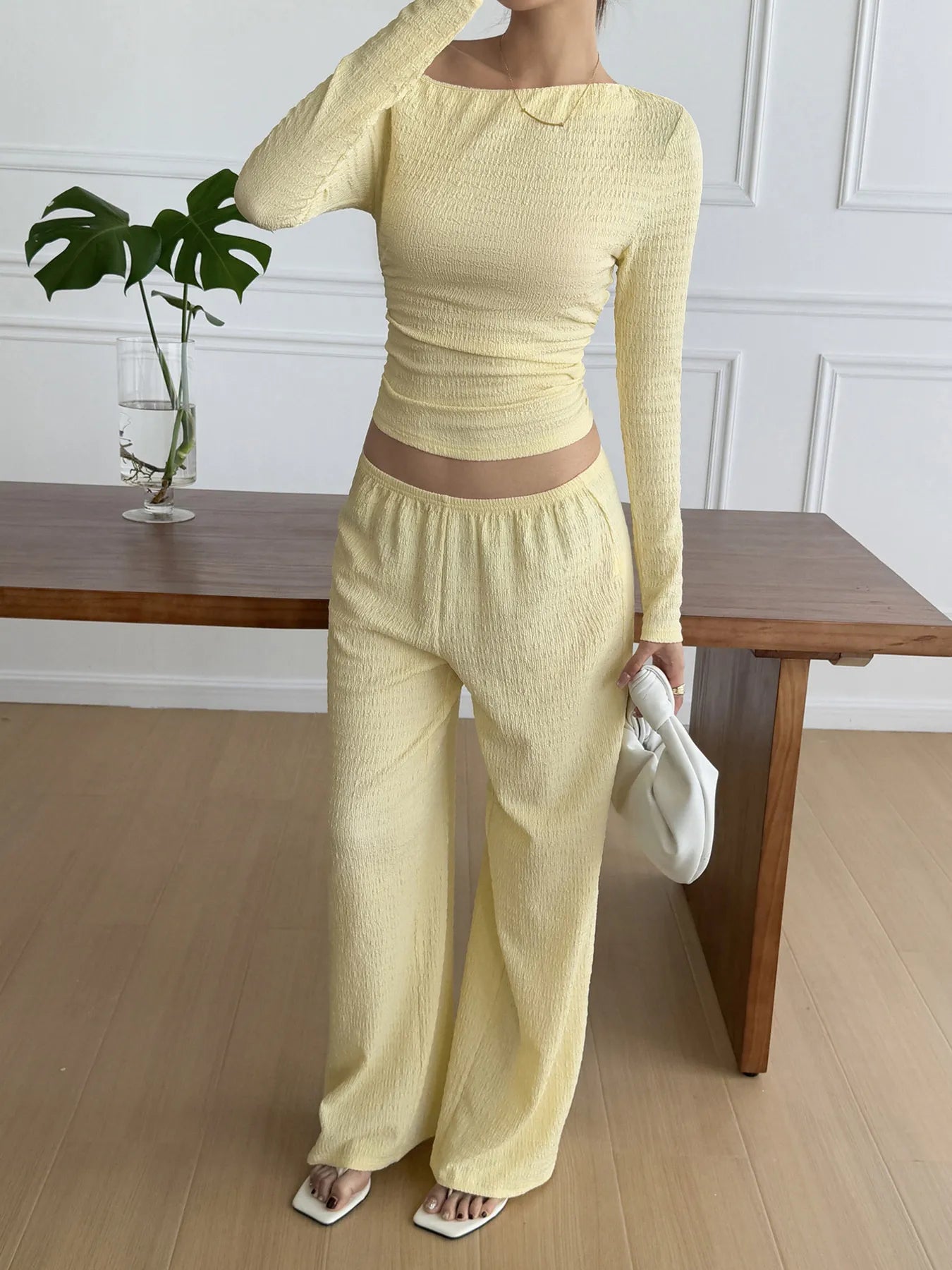 One Shoulder Long Sleeve Top and Pants Set - Eco4life Clothing and Accessories