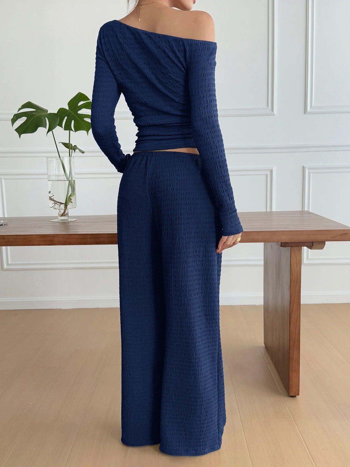 One Shoulder Long Sleeve Top and Pants Set - Eco4life Clothing and Accessories