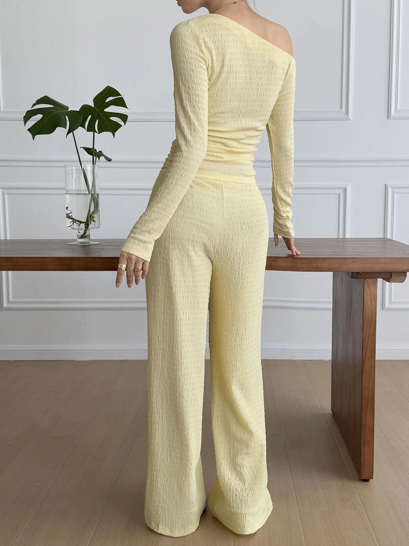 One Shoulder Long Sleeve Top and Pants Set - Eco4life Clothing and Accessories