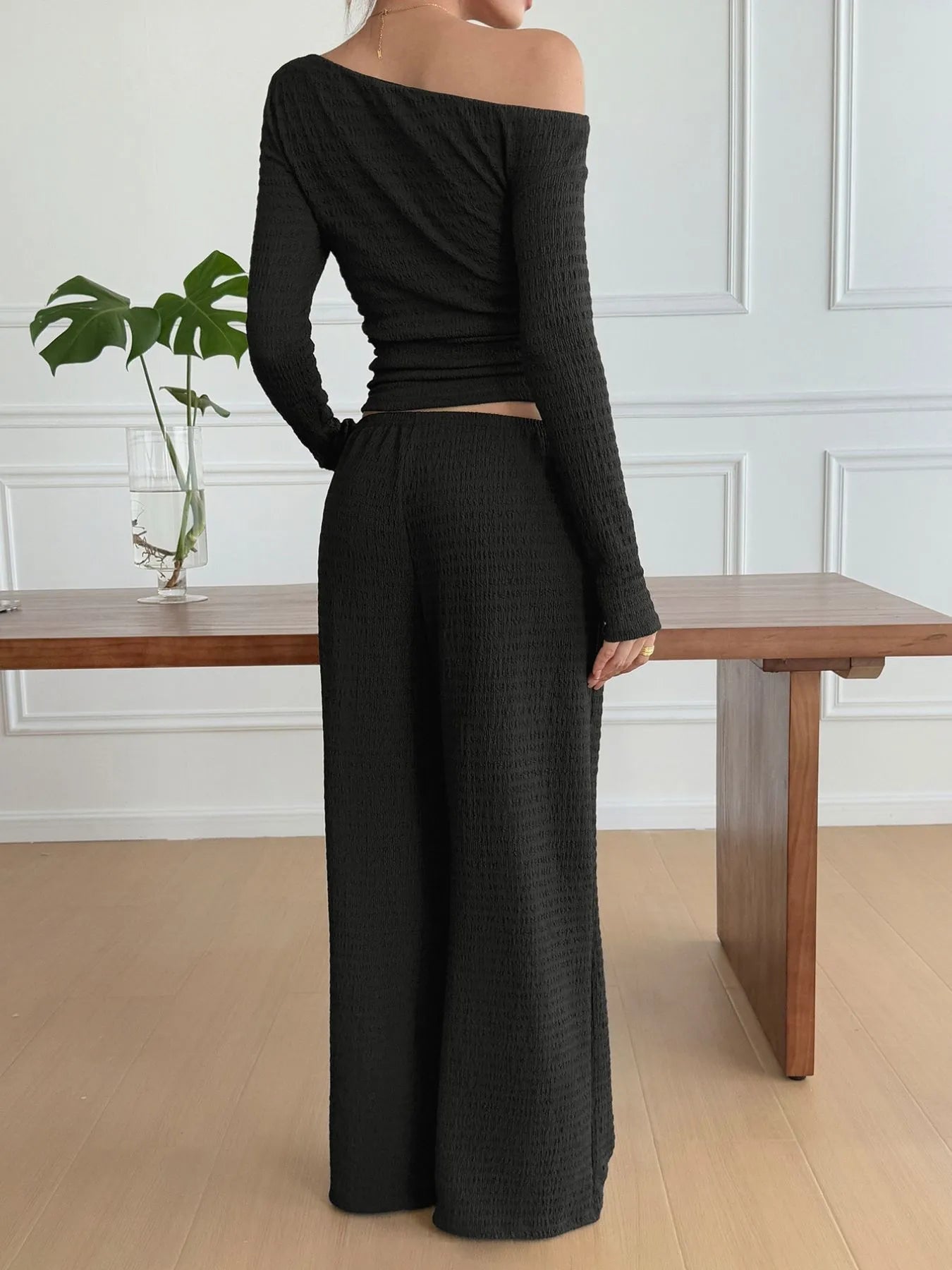 One Shoulder Long Sleeve Top and Pants Set - Eco4life Clothing and Accessories