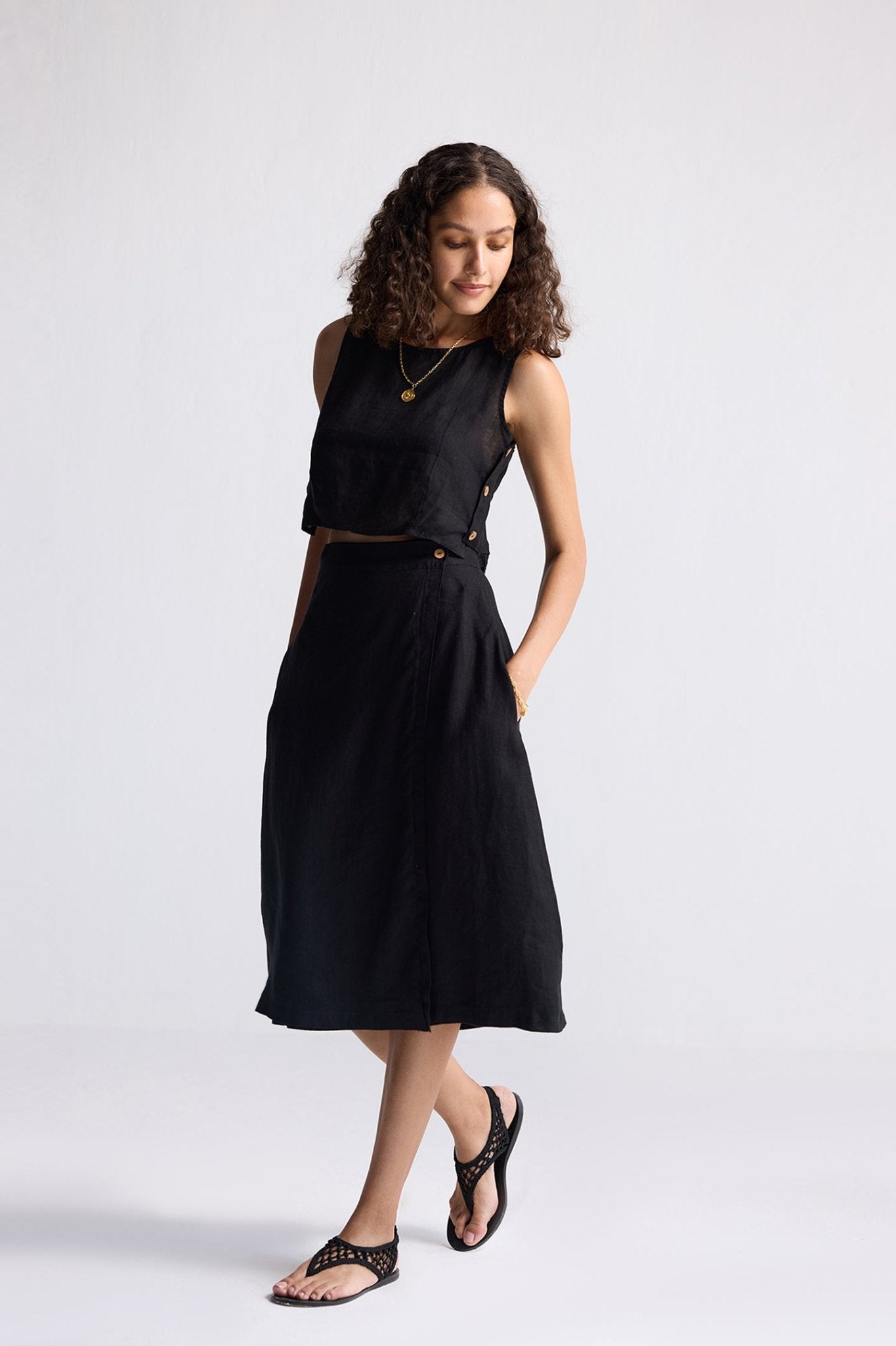 Overlap Midi Skirt in Black - Eco4life Clothing and Accessories