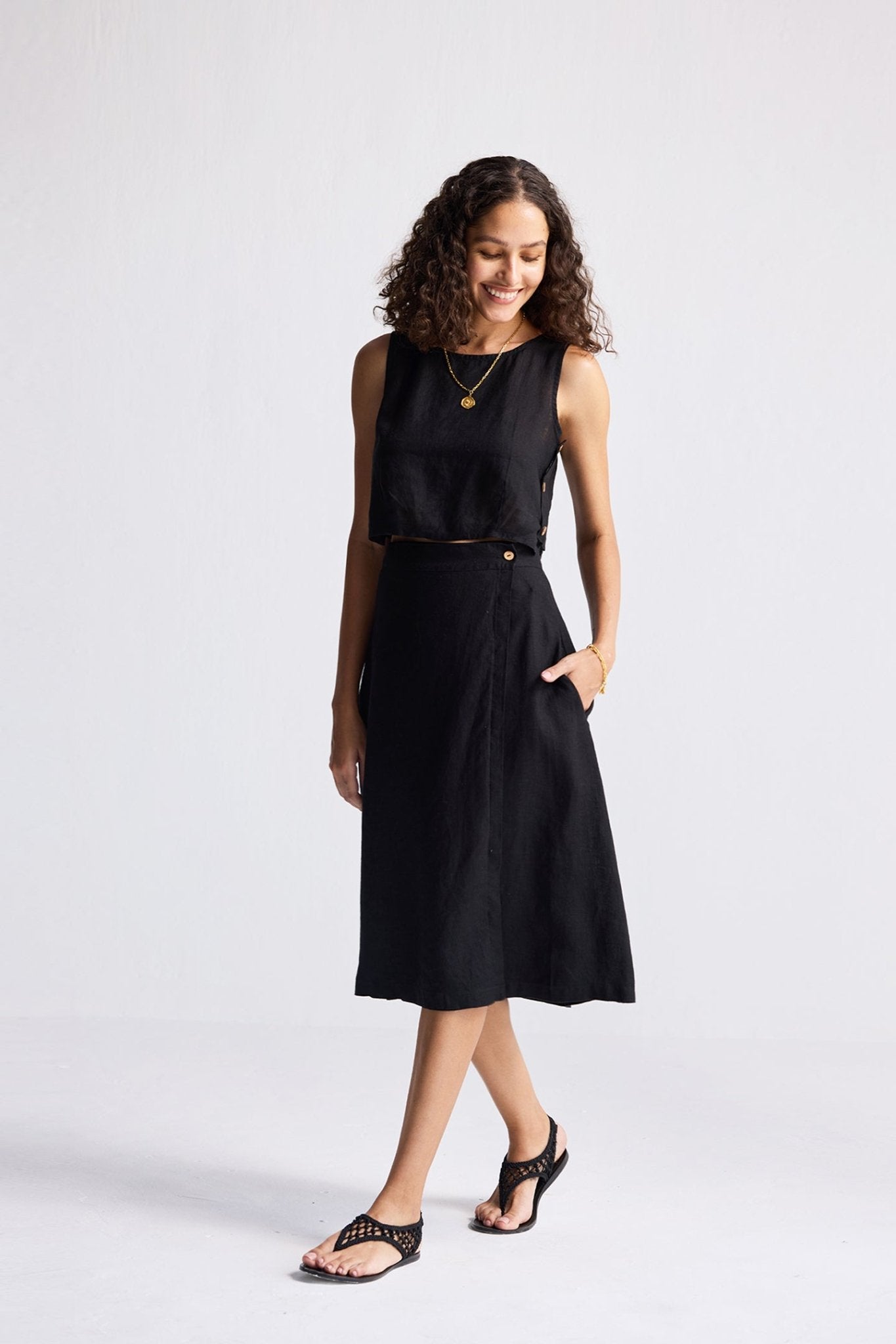 Overlap Midi Skirt in Black - Eco4life Clothing and Accessories