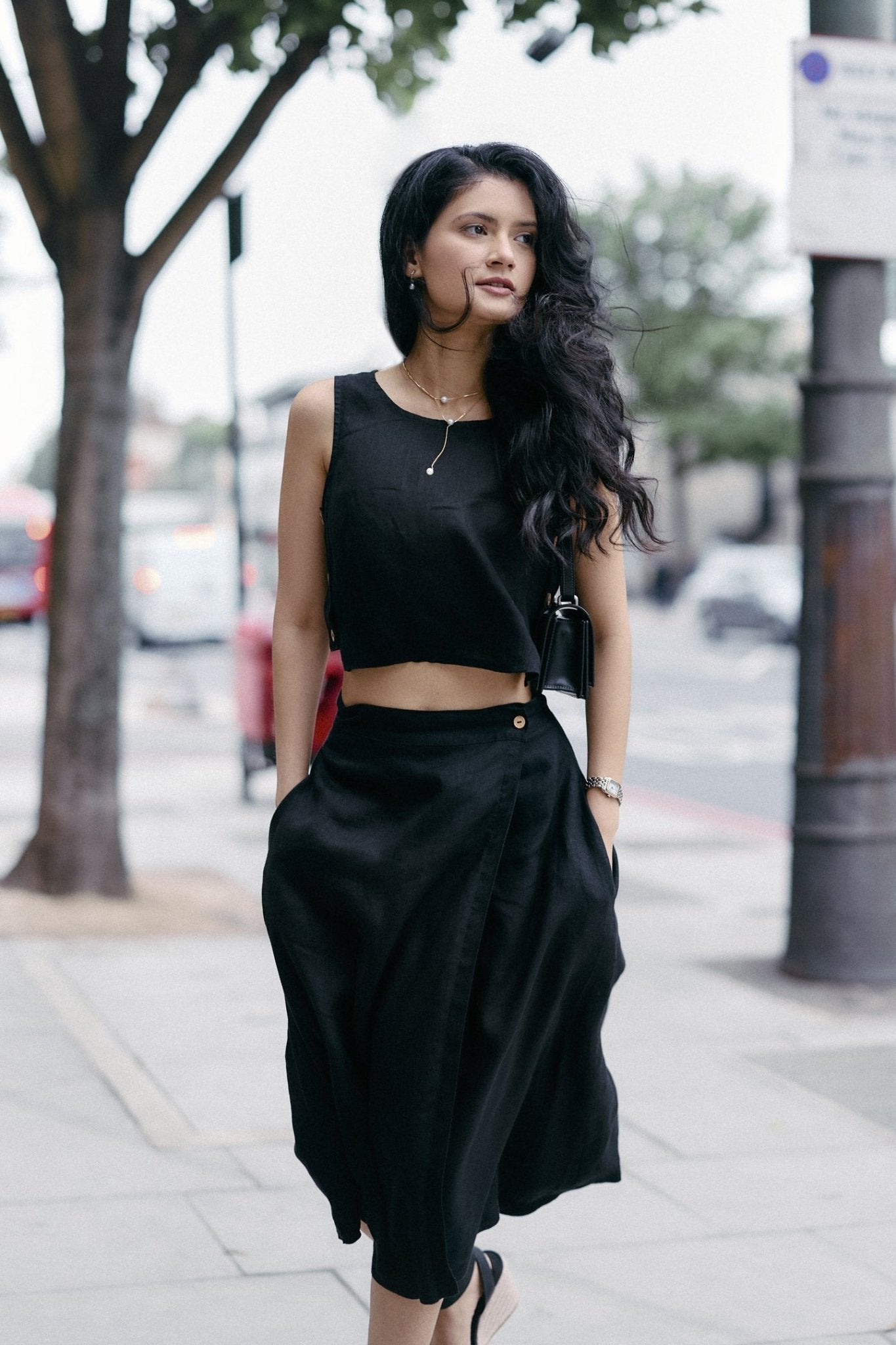 Overlap Midi Skirt in Black - Eco4life Clothing and Accessories