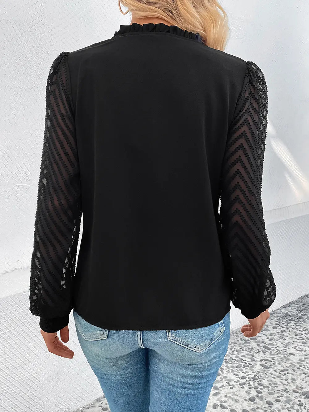 Perfee Mesh V - Neck Button Front Blouse - Eco4life Clothing and Accessories