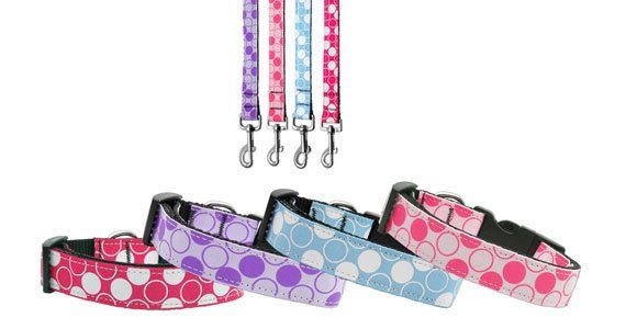 Pet Dog & Cat Nylon Collar or Leash, "Diagonal Dots" - Eco4life Clothing and Accessories