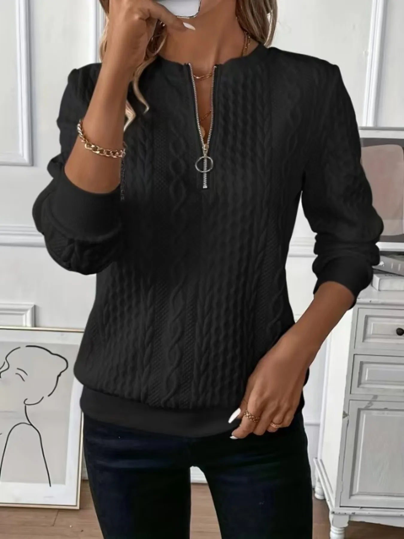 Quarter - Zip Long Sleeve Sweatshirt - Eco4life Clothing and Accessories